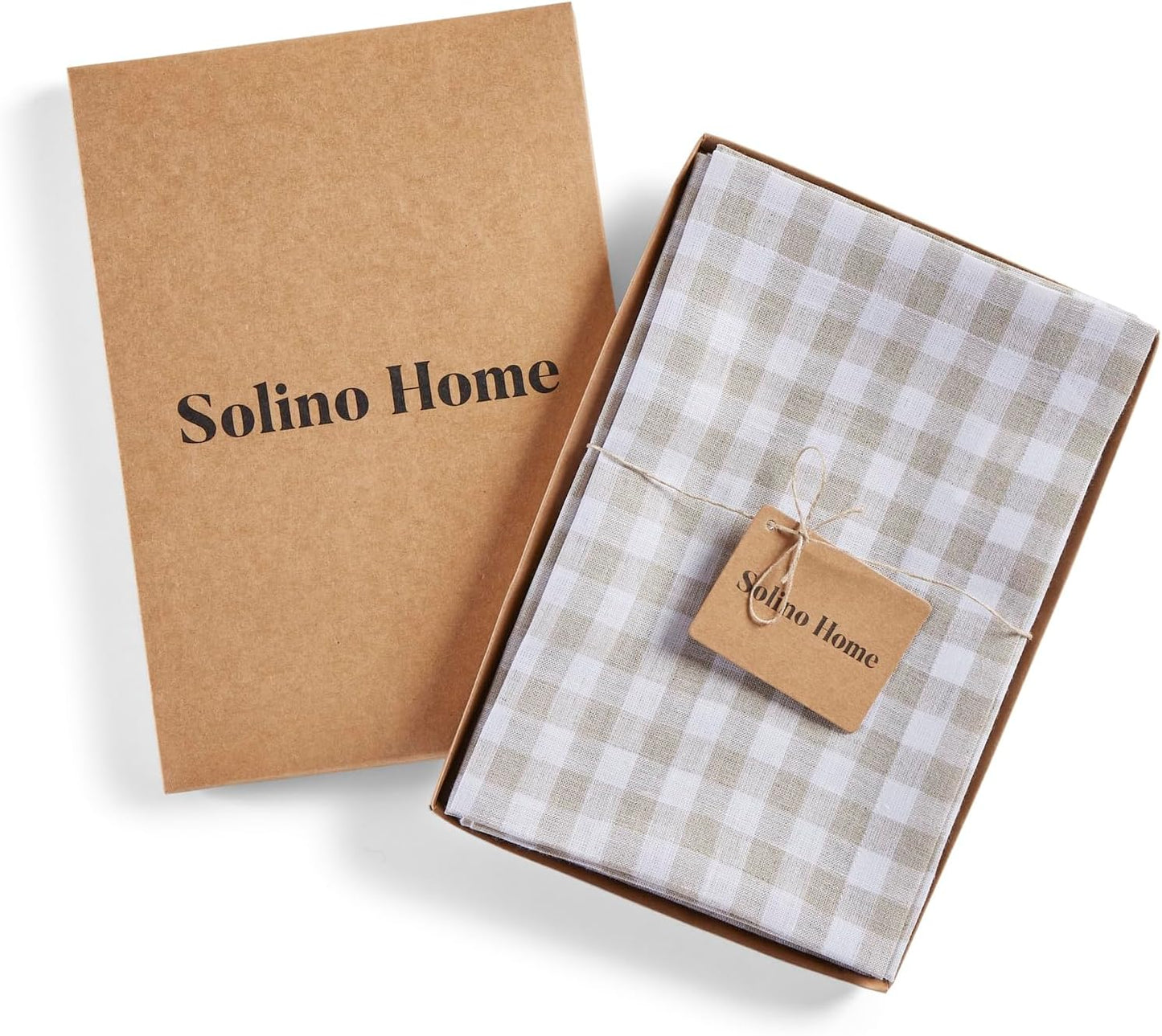Solino Home Linen Tablecloth 60 x 108 Inch - 100% Pure Linen Gingham Checkered Natural Tablecloth for Rectangular Tables - Machine Washable Table Cloth for Fall, Autumn, Thanksgiving