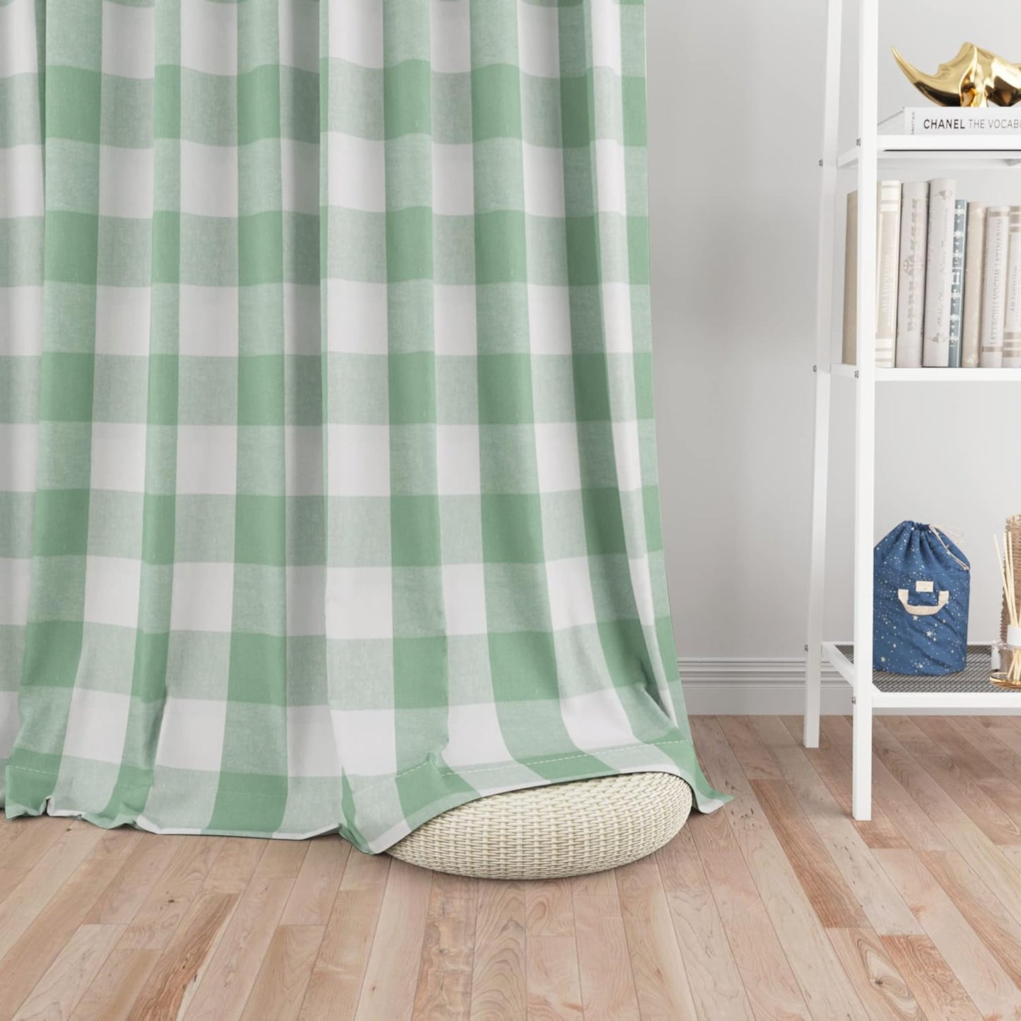 UPOPO Buffalo Check Window Curtains 63 inches Long Living Room Bedroom Cotton Plaid Gingham Farmhouse Rustic Decor Curtains 2 Panels Rod Pocket Kitchen Basement Curtain Panels Navy Blue White 52"x63"