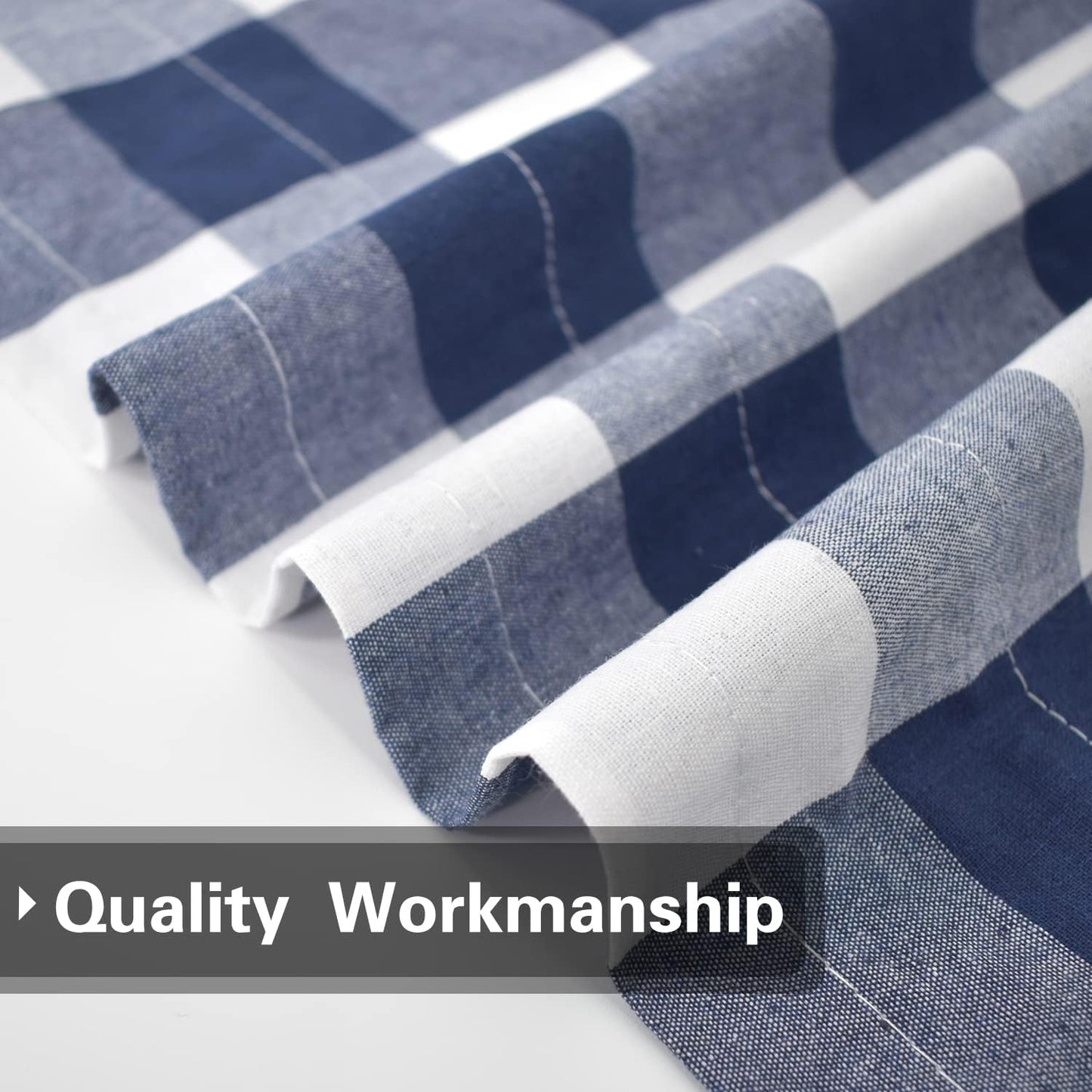 UPOPO Buffalo Check Window Curtains 63 inches Long Living Room Bedroom Cotton Plaid Gingham Farmhouse Rustic Decor Curtains 2 Panels Rod Pocket Kitchen Basement Curtain Panels Navy Blue White 52"x63"