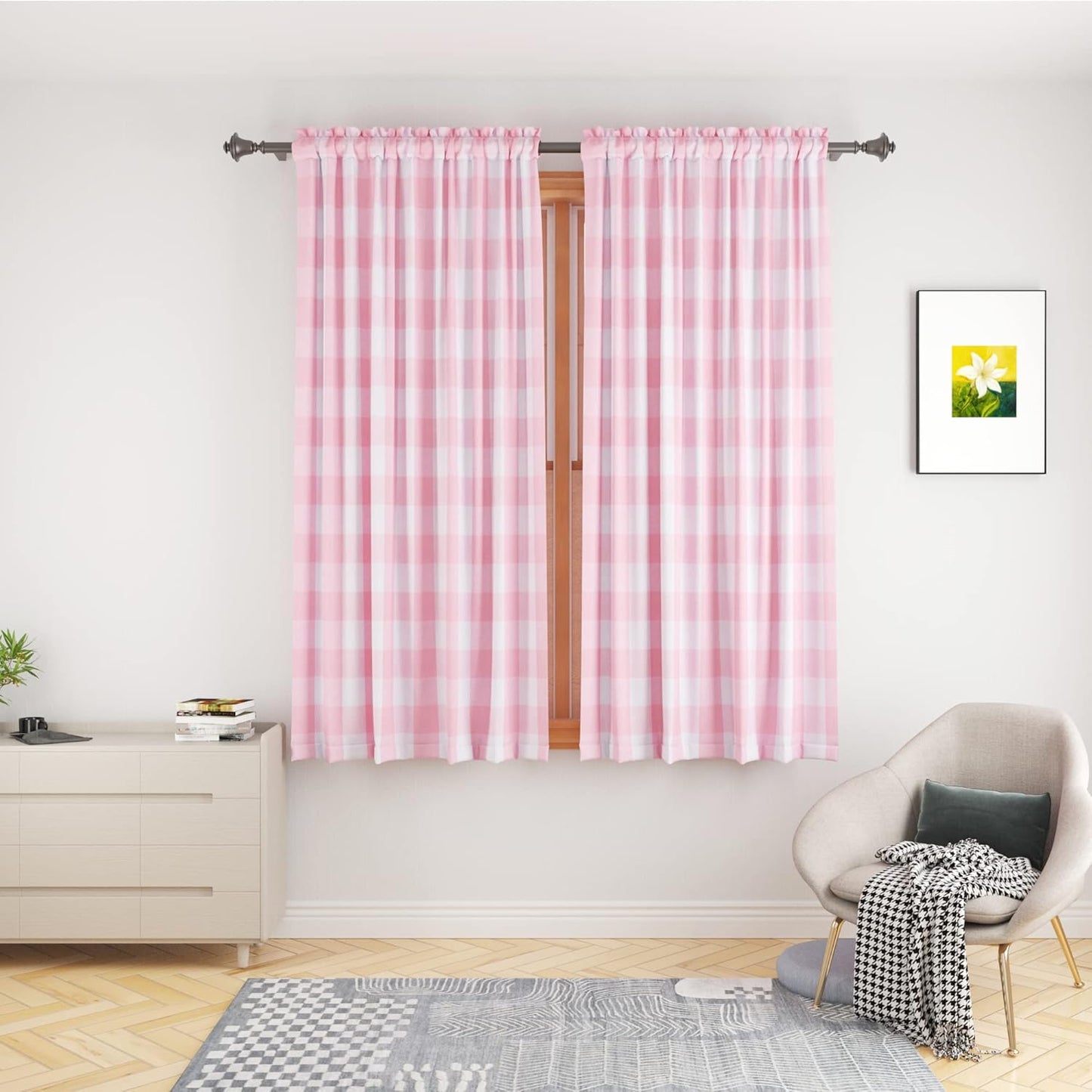 UPOPO Buffalo Check Window Curtains 63 inches Long Living Room Bedroom Cotton Plaid Gingham Farmhouse Rustic Decor Curtains 2 Panels Rod Pocket Kitchen Basement Curtain Panels Navy Blue White 52"x63"
