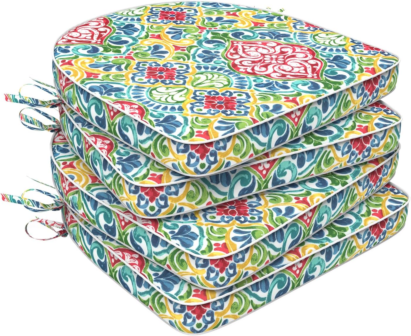 Set of 2 Outdoor Chair Cushions 19"x19"x2",Water Repellent Patio Seat Cushion with Ties and Removable Covers,Dining Chair Cushions for Indoor Kitchen and Patio Furniture,Islamorada Blue Green