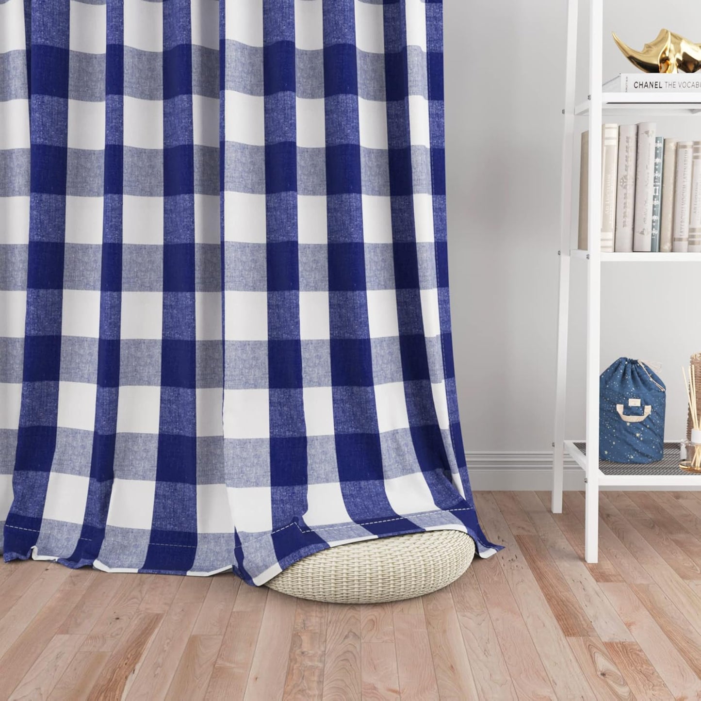 UPOPO Buffalo Check Window Curtains 63 inches Long Living Room Bedroom Cotton Plaid Gingham Farmhouse Rustic Decor Curtains 2 Panels Rod Pocket Kitchen Basement Curtain Panels Navy Blue White 52"x63"