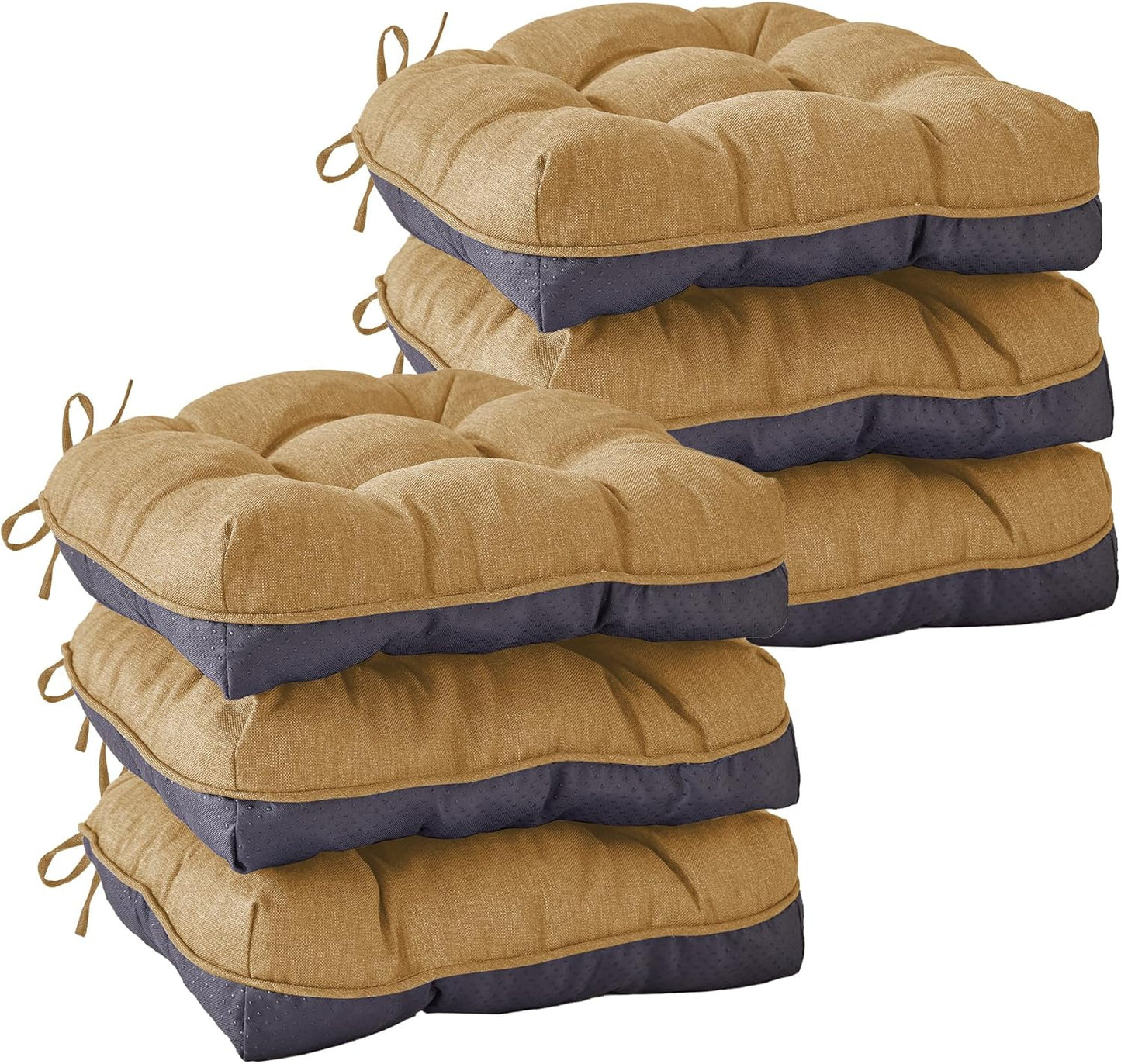 Chair Cushions for Dining Chairs, Seat Cushions for Kitchen Chairs, Indoor Seat Cushions with Ties, Tufted Foam Chair Pads, Non Slip Chair Cushions Set of 4, 15.5" x 15.5" x 4", Navy Blue