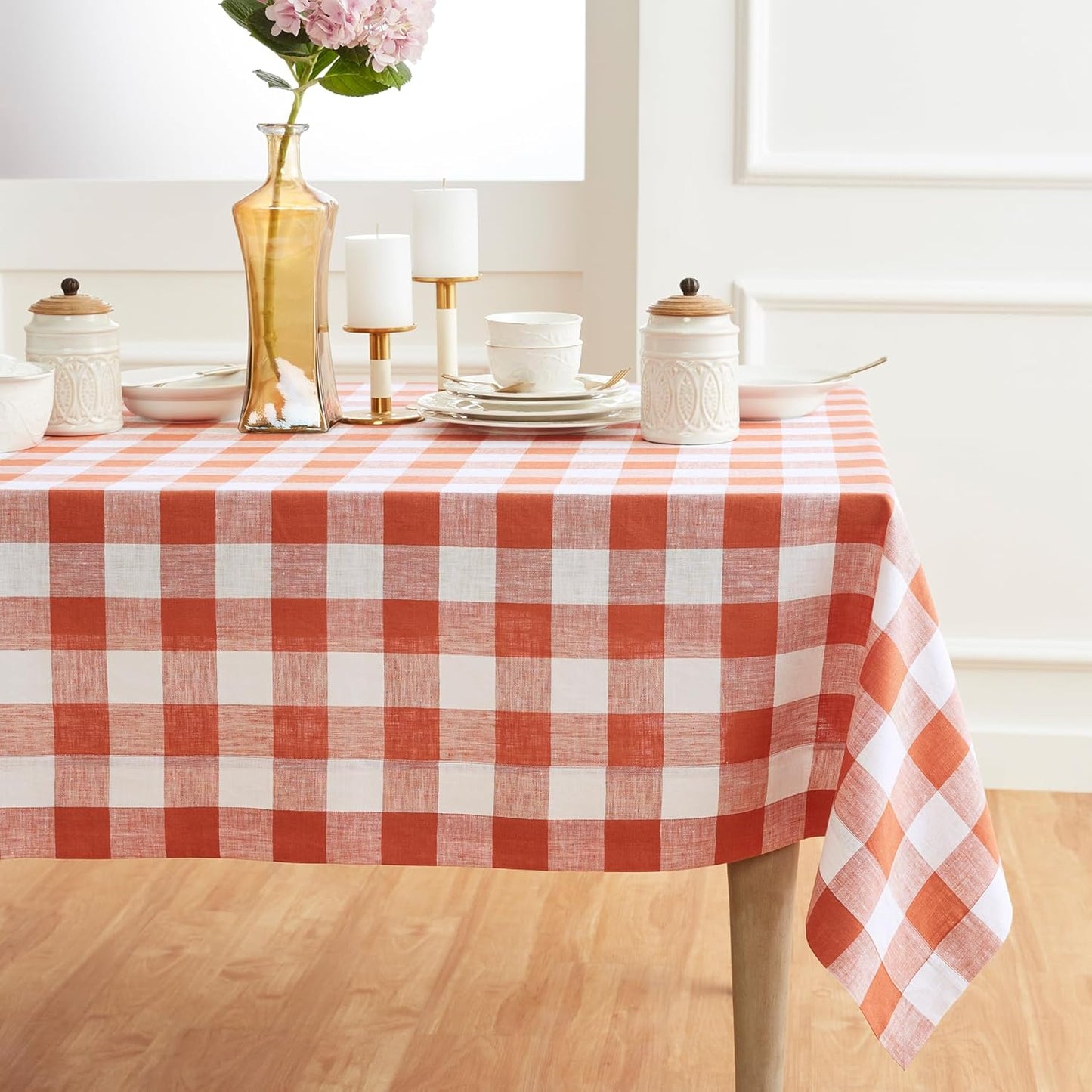 Solino Home Linen Buffalo Plaid Tablecloth 60 x 90 Inch - 100% Pure Linen Natural and White Checkered Table Cloth for Rectangle Tables - Machine Washable Tablecloth for Fall, Autumn, Thanksgiving