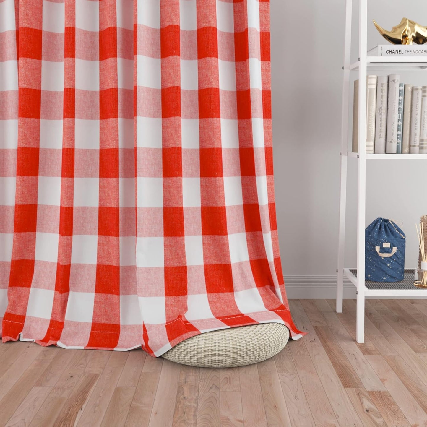 UPOPO Buffalo Check Window Curtains 63 inches Long Living Room Bedroom Cotton Plaid Gingham Farmhouse Rustic Decor Curtains 2 Panels Rod Pocket Kitchen Basement Curtain Panels Navy Blue White 52"x63"