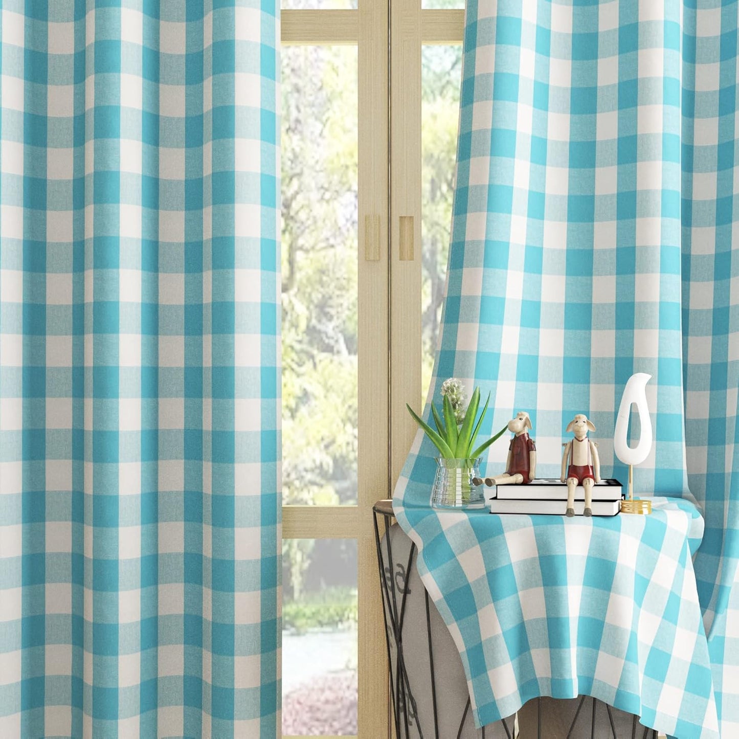 UPOPO Buffalo Check Window Curtains 63 inches Long Living Room Bedroom Cotton Plaid Gingham Farmhouse Rustic Decor Curtains 2 Panels Rod Pocket Kitchen Basement Curtain Panels Navy Blue White 52"x63"