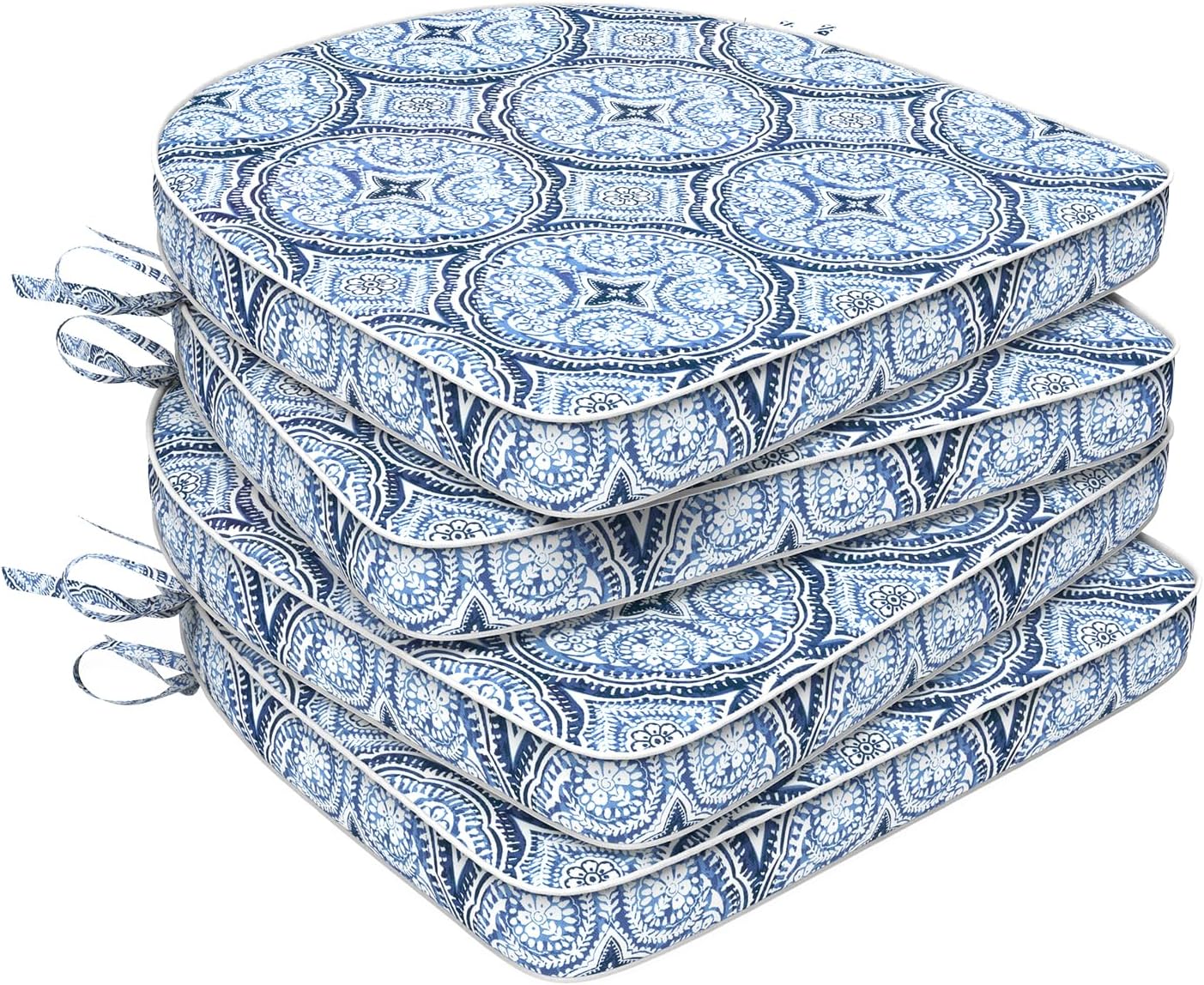 Set of 2 Outdoor Chair Cushions 19"x19"x2",Water Repellent Patio Seat Cushion with Ties and Removable Covers,Dining Chair Cushions for Indoor Kitchen and Patio Furniture,Islamorada Blue Green