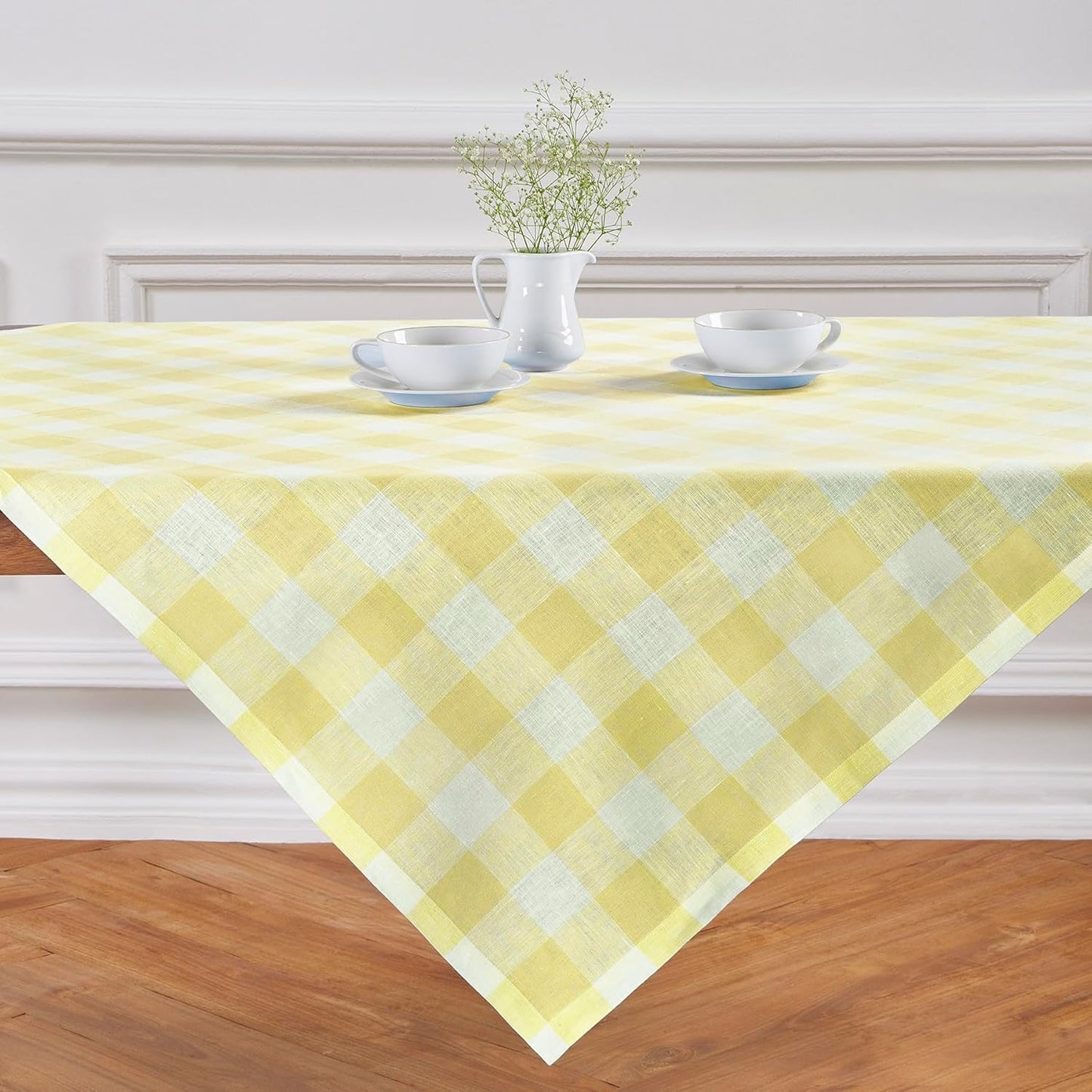 Solino Home Linen Buffalo Plaid Tablecloth 60 x 90 Inch - 100% Pure Linen Natural and White Checkered Table Cloth for Rectangle Tables - Machine Washable Tablecloth for Fall, Autumn, Thanksgiving