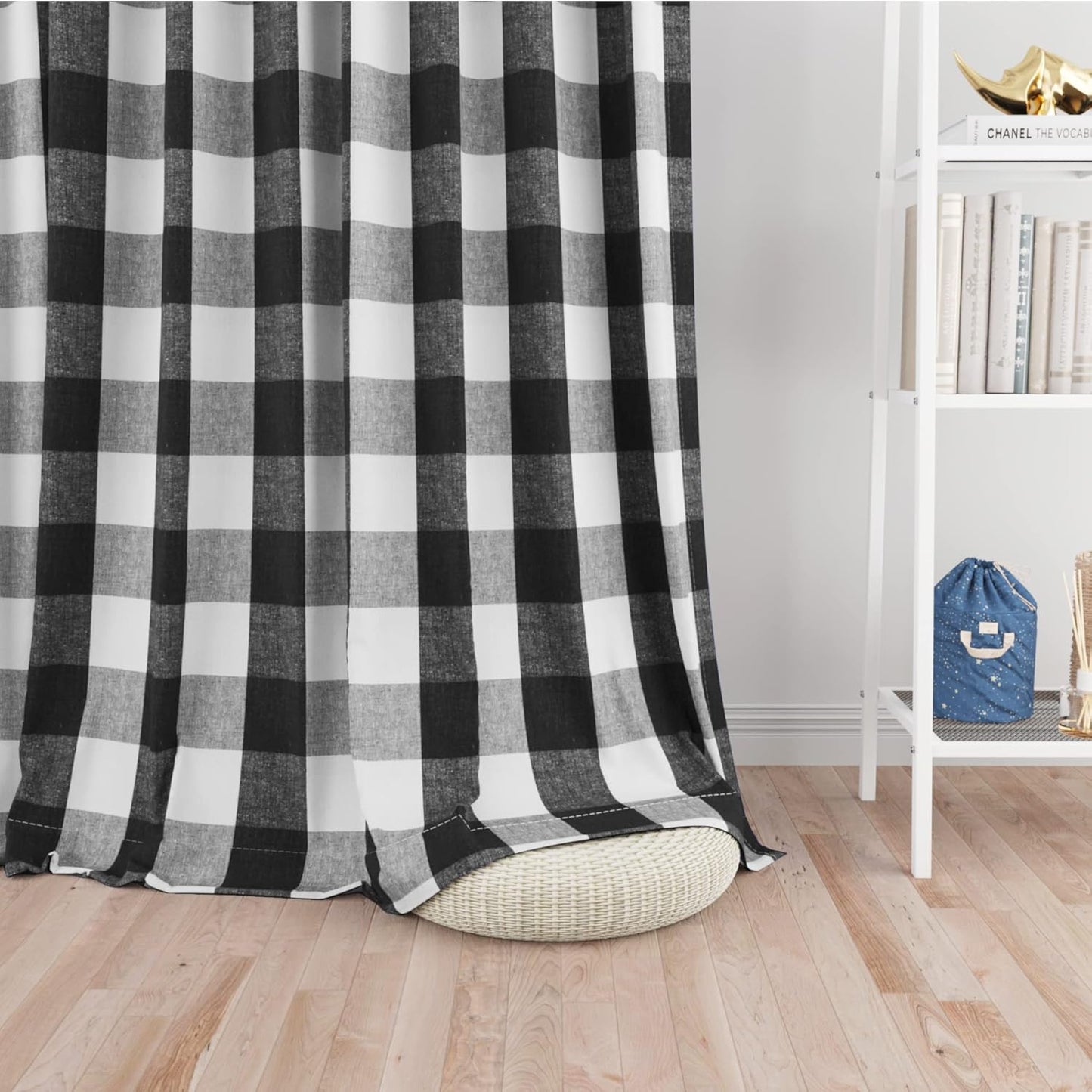 UPOPO Buffalo Check Window Curtains 63 inches Long Living Room Bedroom Cotton Plaid Gingham Farmhouse Rustic Decor Curtains 2 Panels Rod Pocket Kitchen Basement Curtain Panels Navy Blue White 52"x63"