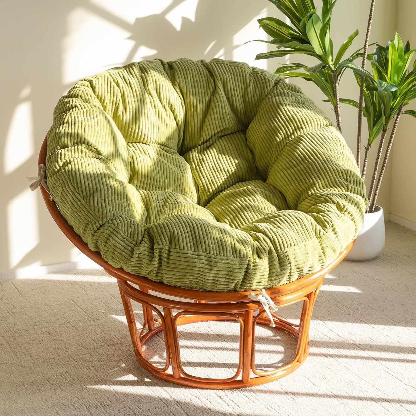 HIGOGOGO Papasan Chair Cushion with Corduroy Cover (Without Chair), 48 x 48 Inch Supportive Cushion, Overstuffed Chair Cushion,Beige