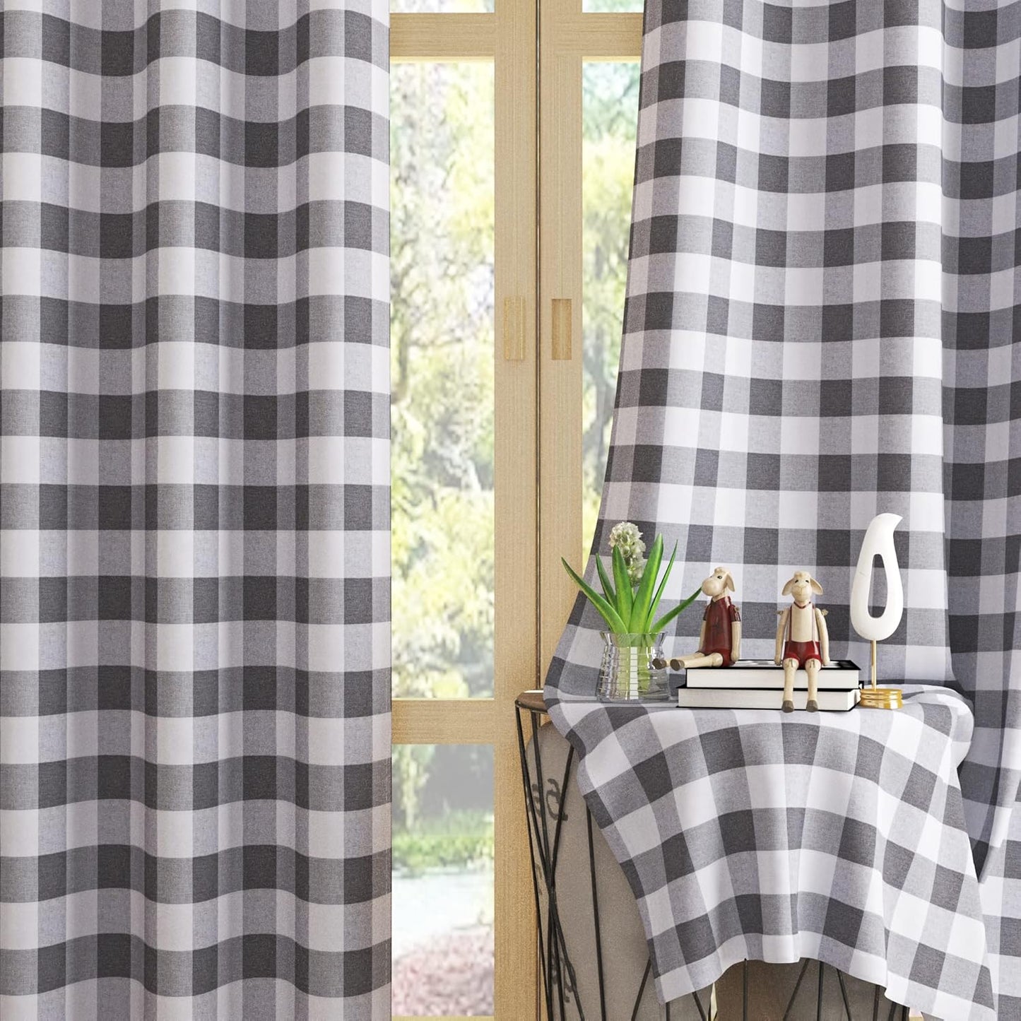 UPOPO Buffalo Check Window Curtains 63 inches Long Living Room Bedroom Cotton Plaid Gingham Farmhouse Rustic Decor Curtains 2 Panels Rod Pocket Kitchen Basement Curtain Panels Navy Blue White 52"x63"
