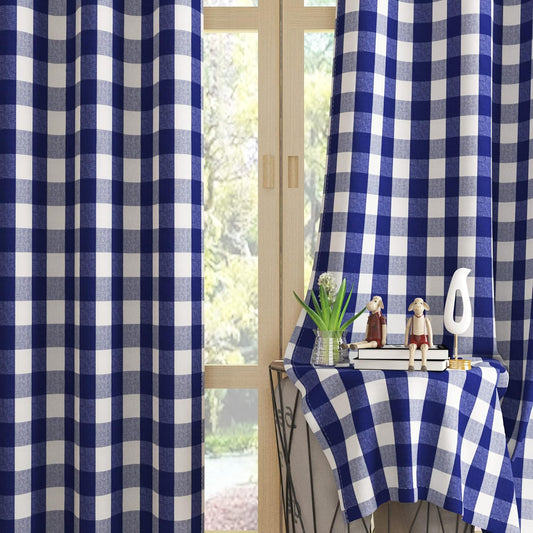 UPOPO Buffalo Check Window Curtains 63 inches Long Living Room Bedroom Cotton Plaid Gingham Farmhouse Rustic Decor Curtains 2 Panels Rod Pocket Kitchen Basement Curtain Panels Navy Blue White 52"x63"