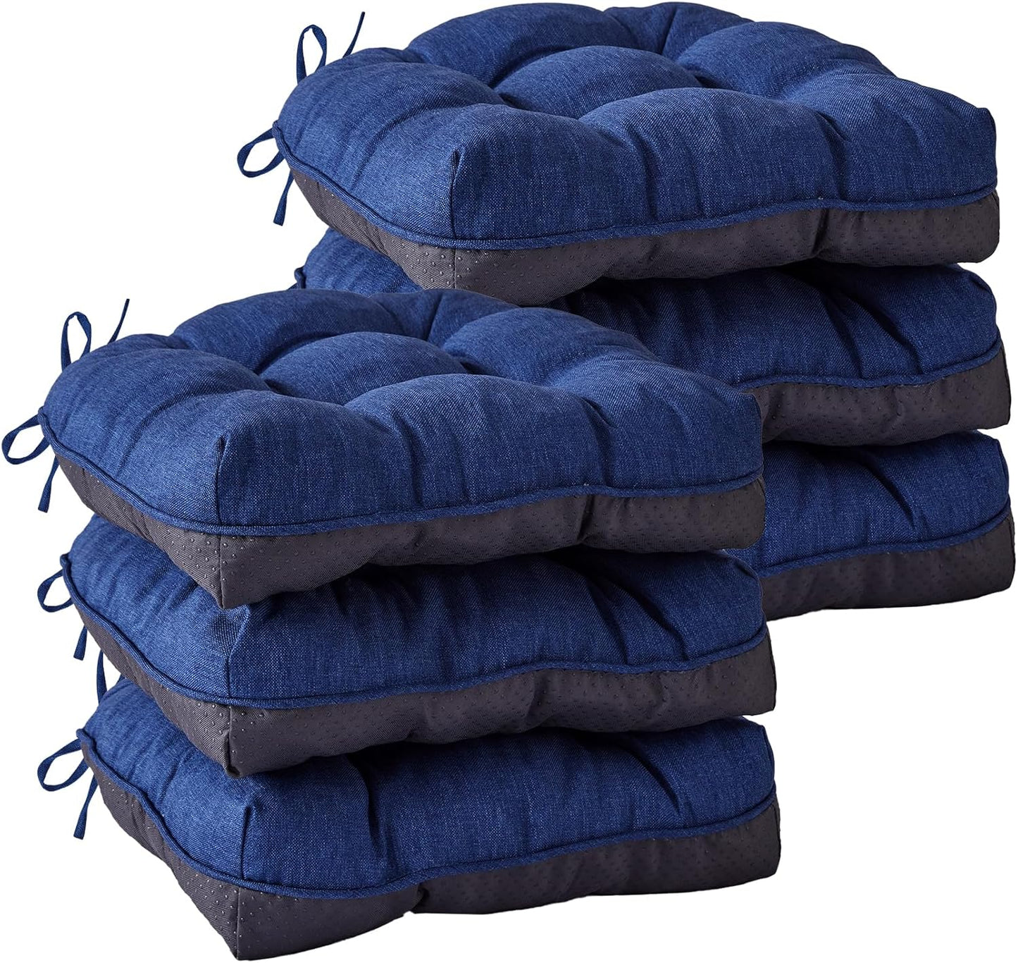Chair Cushions for Dining Chairs, Seat Cushions for Kitchen Chairs, Indoor Seat Cushions with Ties, Tufted Foam Chair Pads, Non Slip Chair Cushions Set of 4, 15.5" x 15.5" x 4", Navy Blue