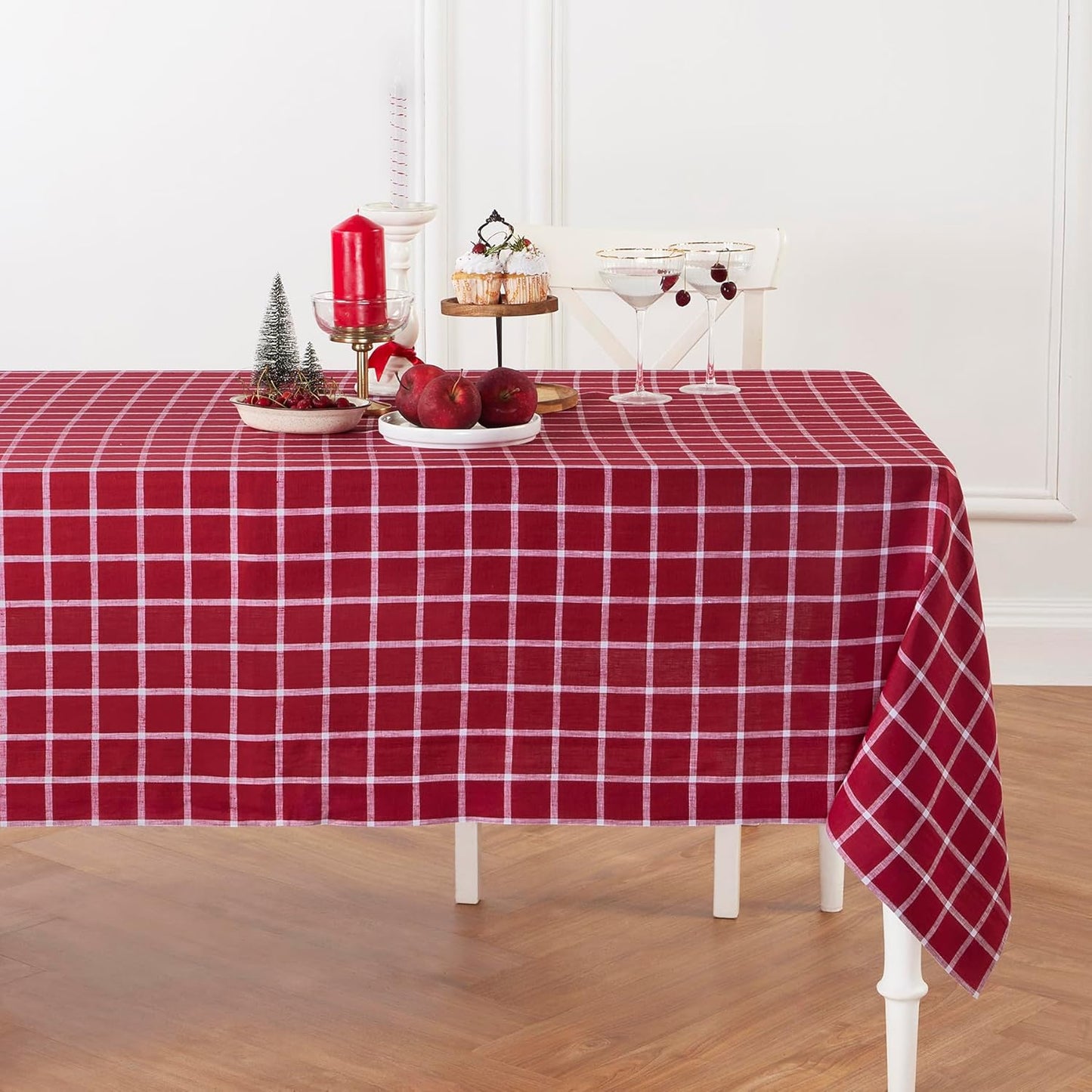 Solino Home Plaid Linen Tablecloth 60 x 108 Inch - 100% Pure Linen Orange Plaid Table Cloth for Rectangle Tables - Machine Washable Tablecloth for Fall, Autumn, Halloween, Thanksgiving