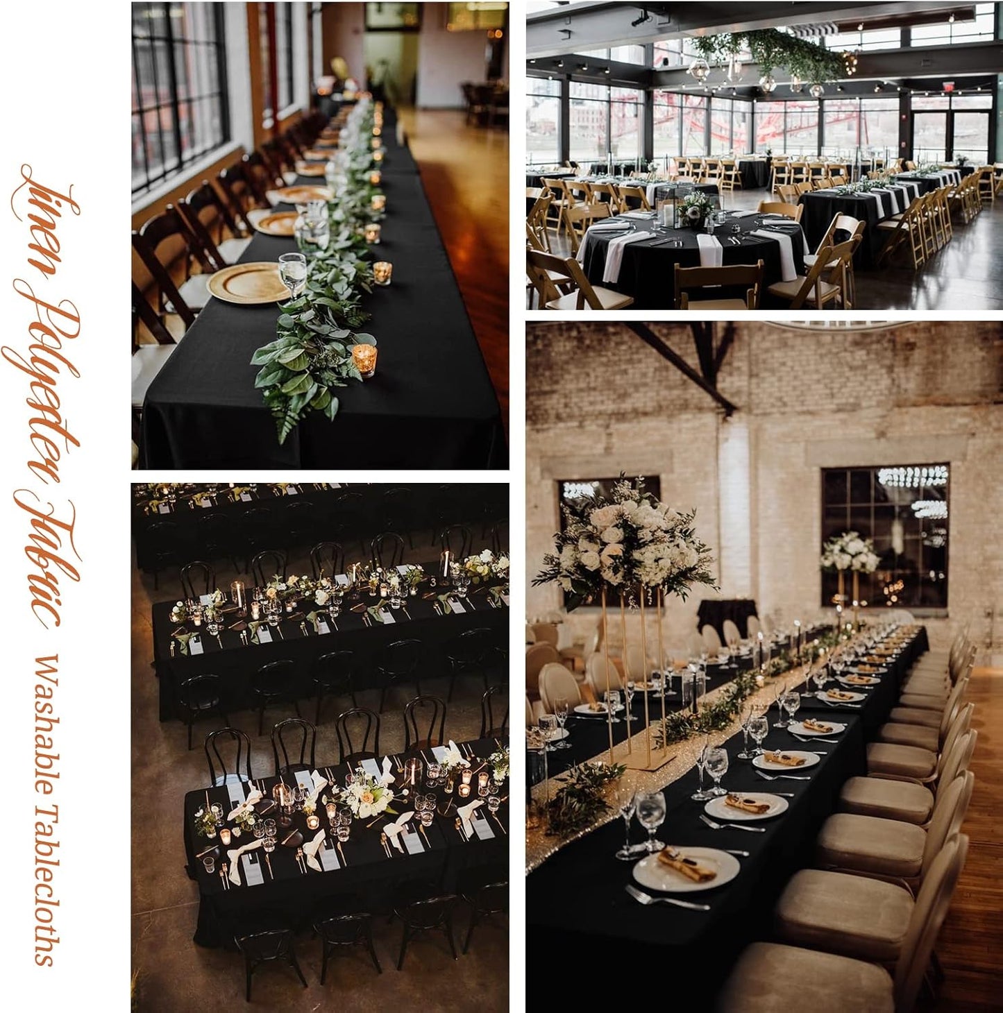 8 Pack Polyester Rectangle Tablecloth 60 x 126 Inch, Black Tablecloth Rectangle for 8 Ft Tables, Stain and Wrinkle Resistant Washable Table Cover for Kitchen Wedding Banquet Restaurant Party