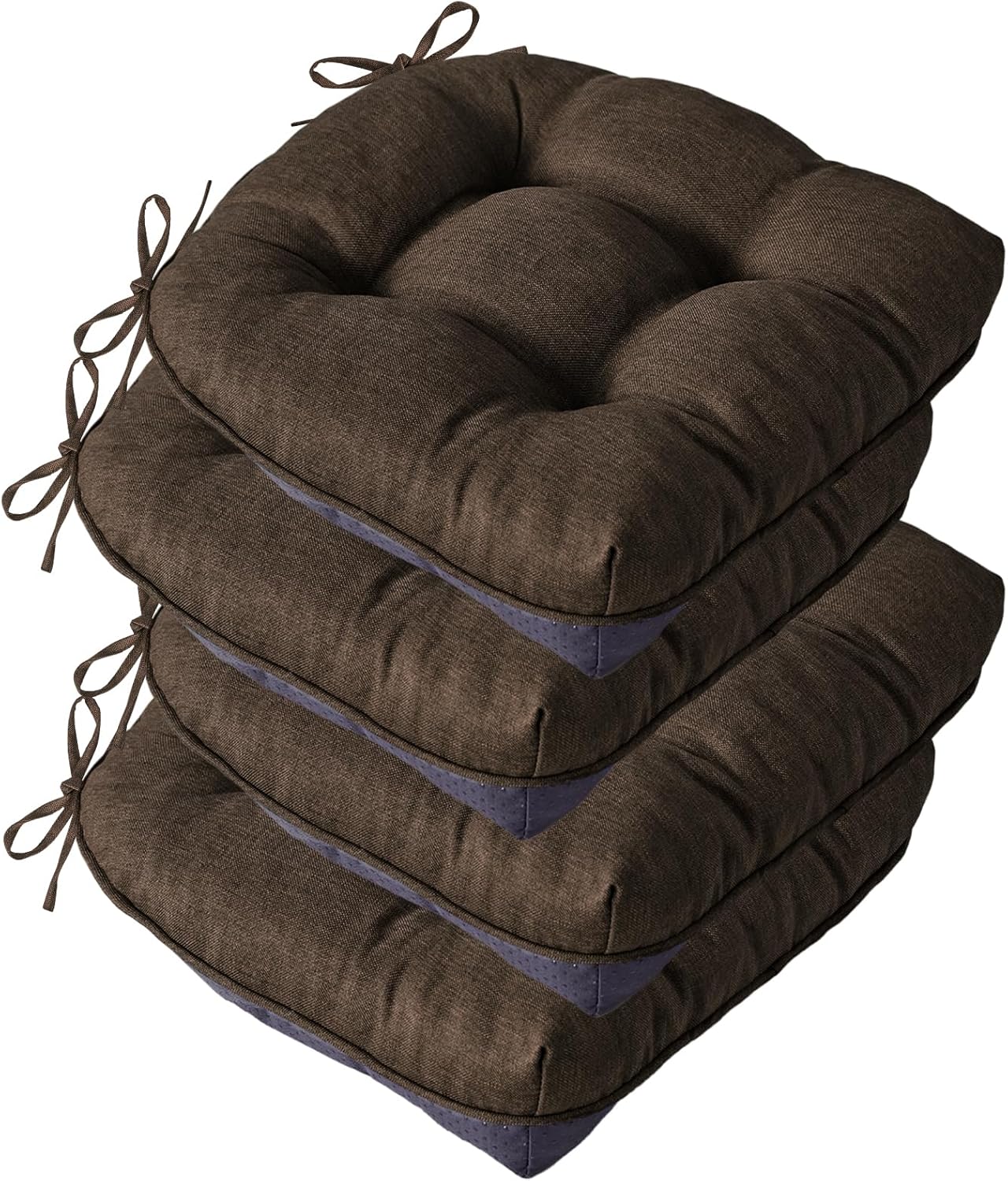 Chair Cushions for Dining Chairs, Seat Cushions for Kitchen Chairs, Indoor Seat Cushions with Ties, Tufted Foam Chair Pads, Non Slip Chair Cushions Set of 4, 15.5" x 15.5" x 4", Navy Blue