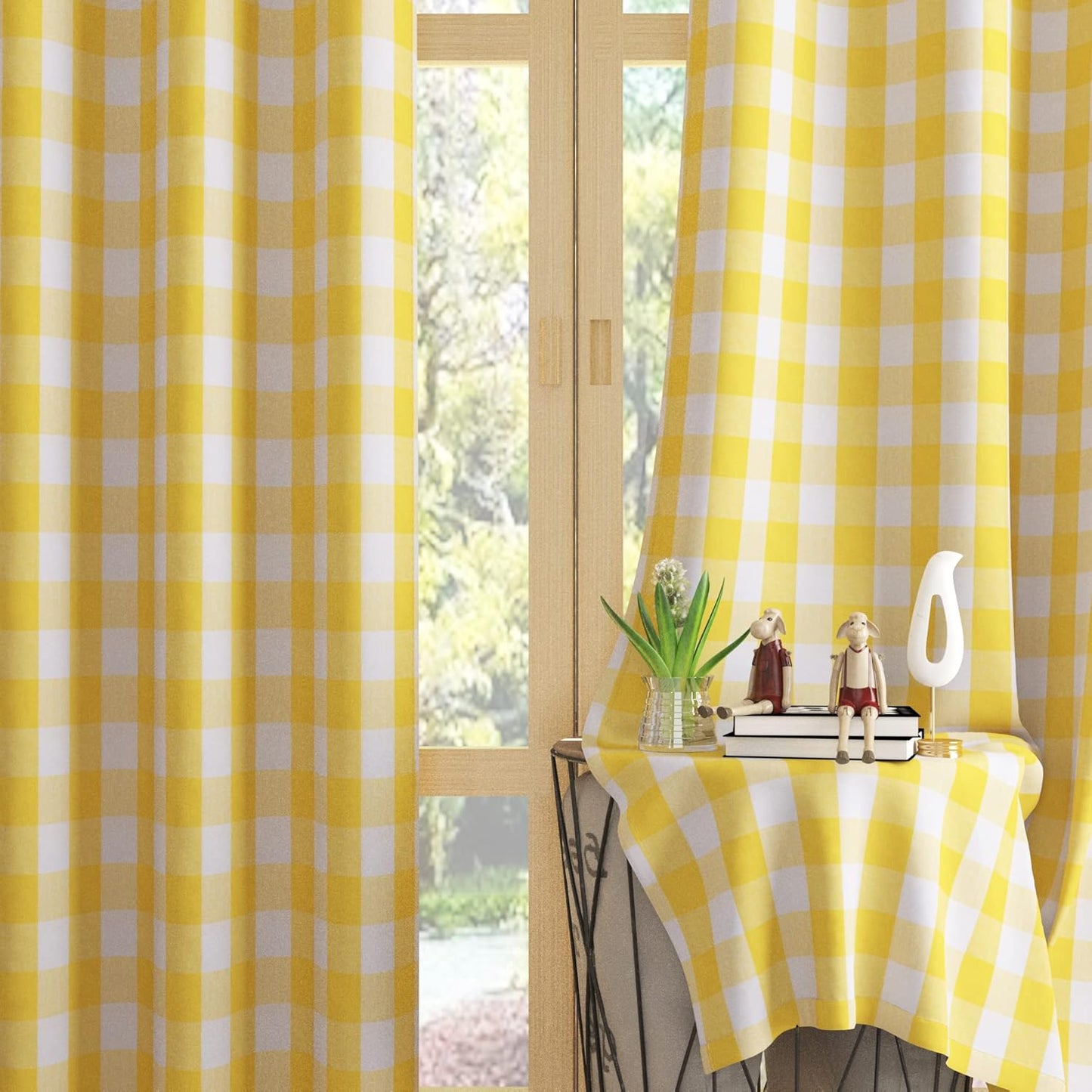 UPOPO Buffalo Check Window Curtains 63 inches Long Living Room Bedroom Cotton Plaid Gingham Farmhouse Rustic Decor Curtains 2 Panels Rod Pocket Kitchen Basement Curtain Panels Navy Blue White 52"x63"