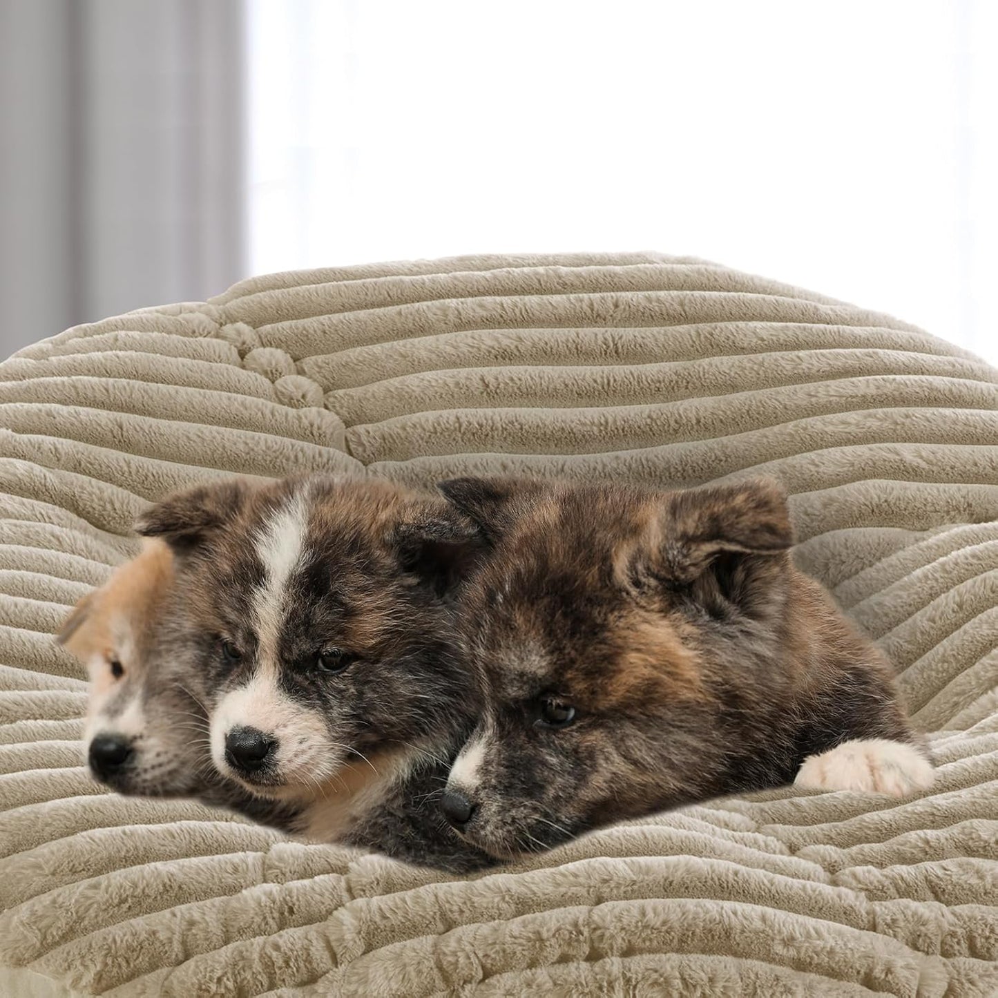 HOMBYS Fluffy Shaggy Cover for Papasan Chair Cushion, Plush Faux Fur Slipcover ONLY, (Without Cushion) Removable Soft Papasan Cushion Covers with 8 Ties, (Khaki, 55"x55")