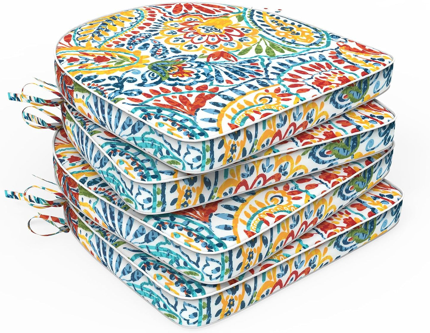 Set of 2 Outdoor Chair Cushions 19"x19"x2",Water Repellent Patio Seat Cushion with Ties and Removable Covers,Dining Chair Cushions for Indoor Kitchen and Patio Furniture,Islamorada Blue Green