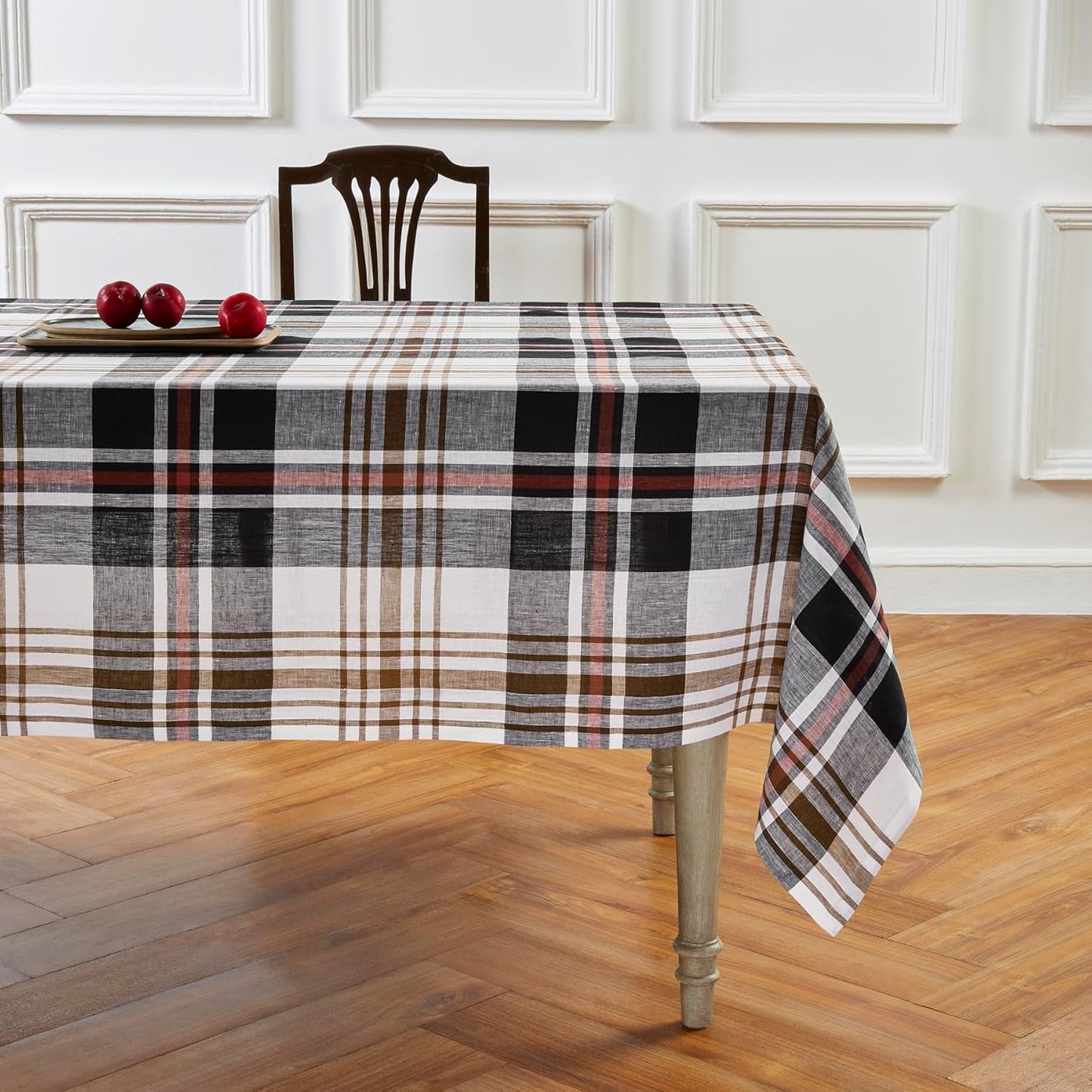 Solino Home Plaid Linen Tablecloth 60 x 108 Inch - 100% Pure Linen Orange Plaid Table Cloth for Rectangle Tables - Machine Washable Tablecloth for Fall, Autumn, Halloween, Thanksgiving