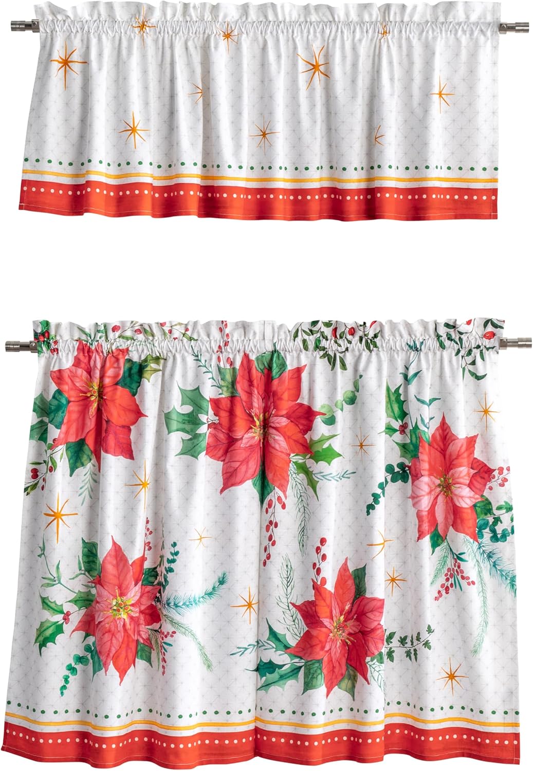 Maison d'Hermine Kitchen Curtains Sets for Windows 100% Cotton Set of Kitchen Curtains Valances for Cafe Home [2 Tiers (28"X36") and 1 Valance (56"X18")] - Easter Decorations (Passiflora)