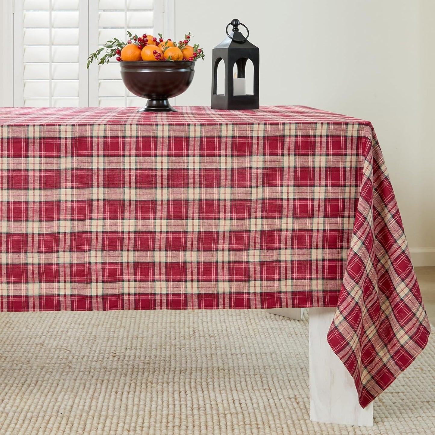 Solino Home Plaid Linen Tablecloth 60 x 108 Inch - 100% Pure Linen Orange Plaid Table Cloth for Rectangle Tables - Machine Washable Tablecloth for Fall, Autumn, Halloween, Thanksgiving