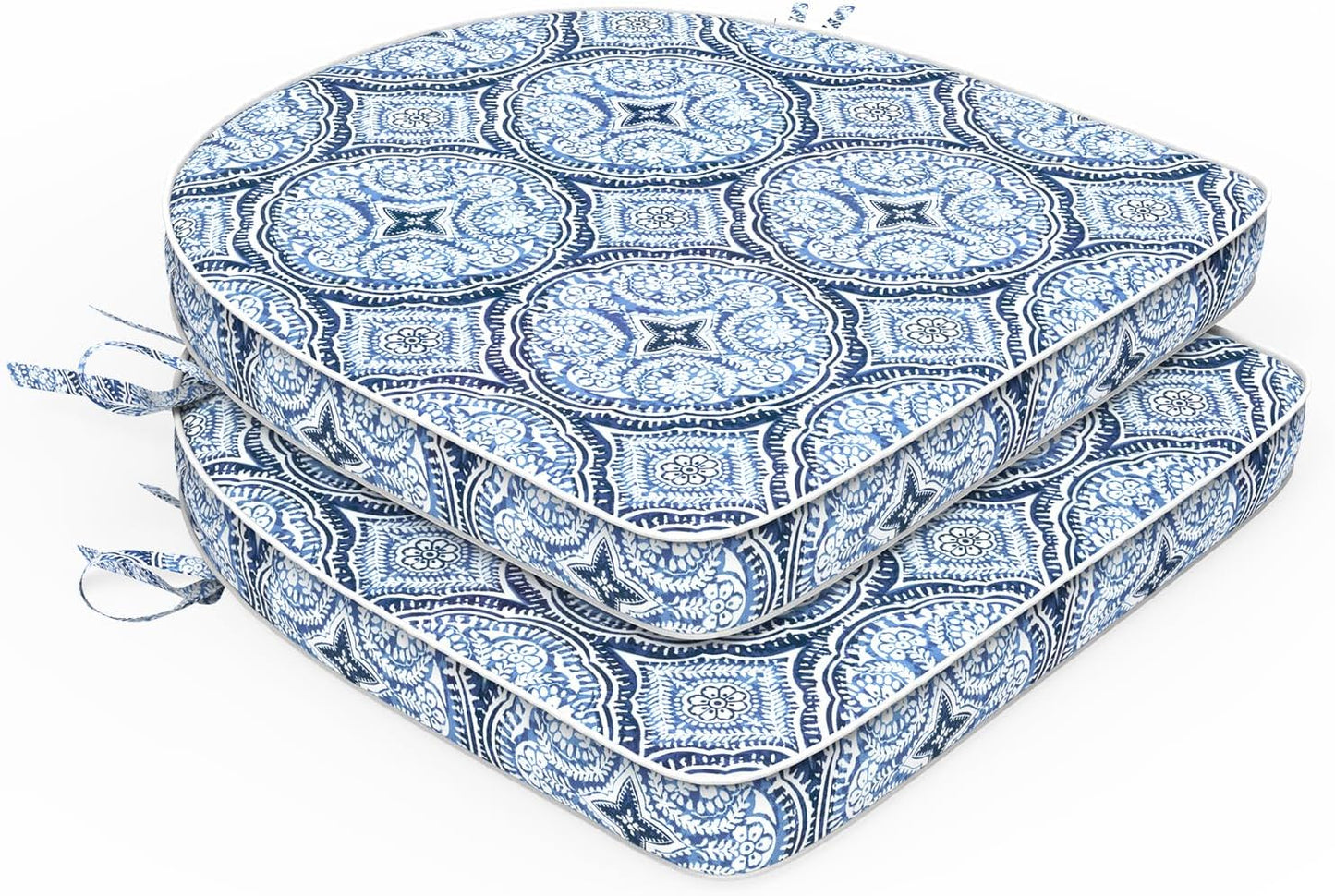 Set of 2 Outdoor Chair Cushions 19"x19"x2",Water Repellent Patio Seat Cushion with Ties and Removable Covers,Dining Chair Cushions for Indoor Kitchen and Patio Furniture,Islamorada Blue Green