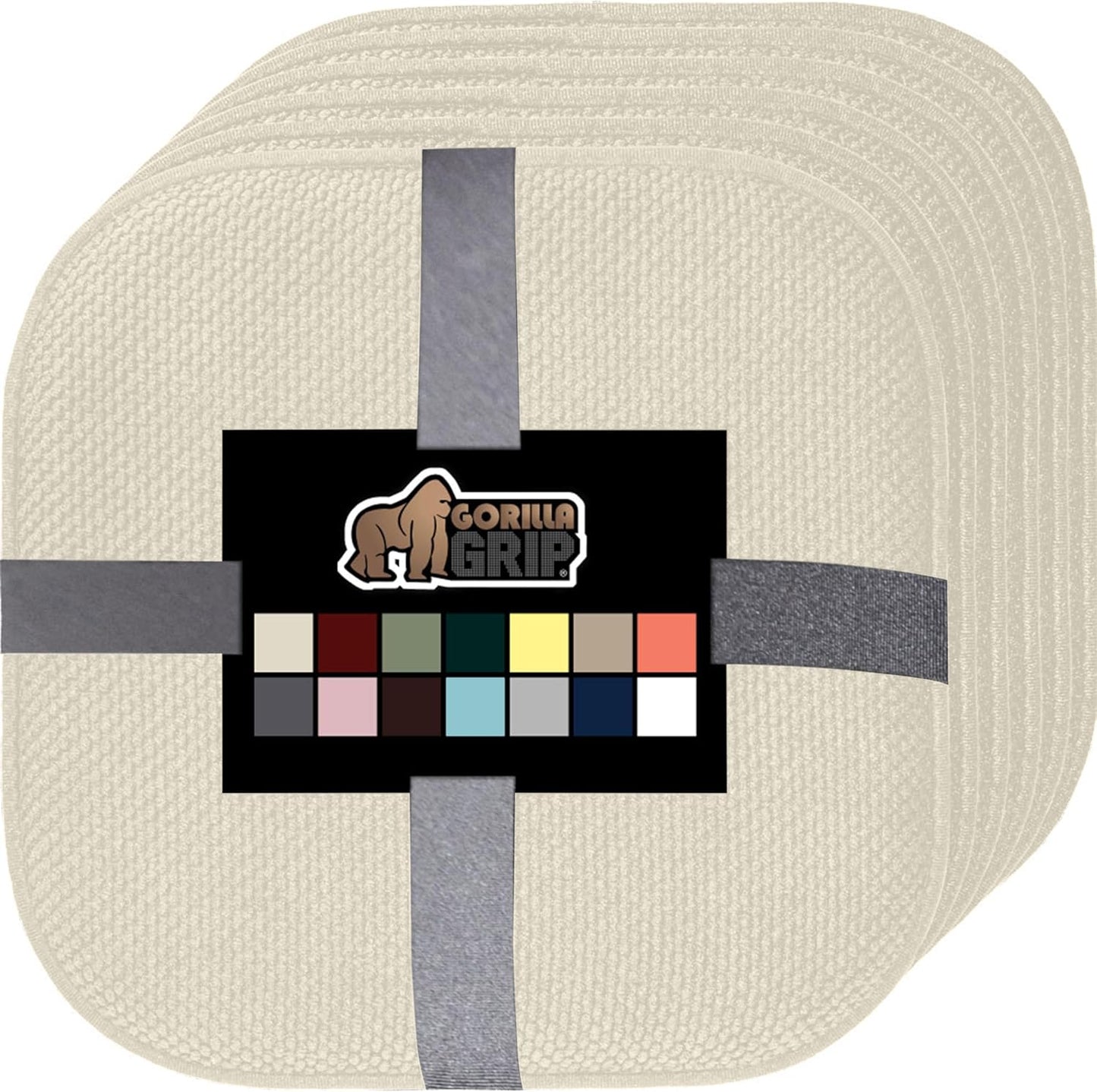 GORILLA GRIP Slip Resistant Chair Cushions, No Ties Required, Memory Foam Pads for Dining Room, Kitchen Table, Office, Rocking Chairs, Plush Seat Cover Cushion Pad, Home Decor, Set of 4, 16x16, Gray