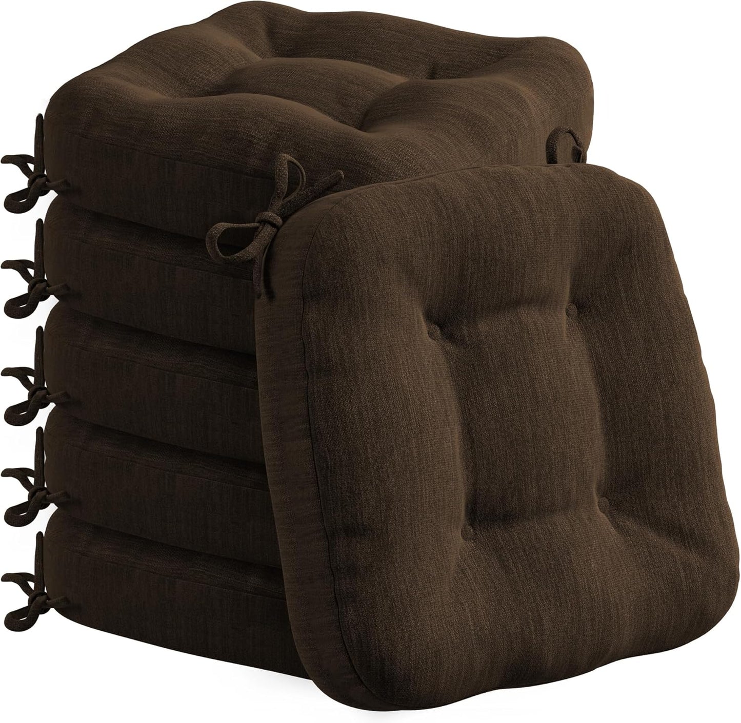 Codi Dining Chair Cushions 4 Pack, Thick Chairs Pads for Indoor Kitchen Room - Washable, Non-Slip Seat Cushion with Ties, 16.5"x16.5"x 3.5", Set of 4, Beige