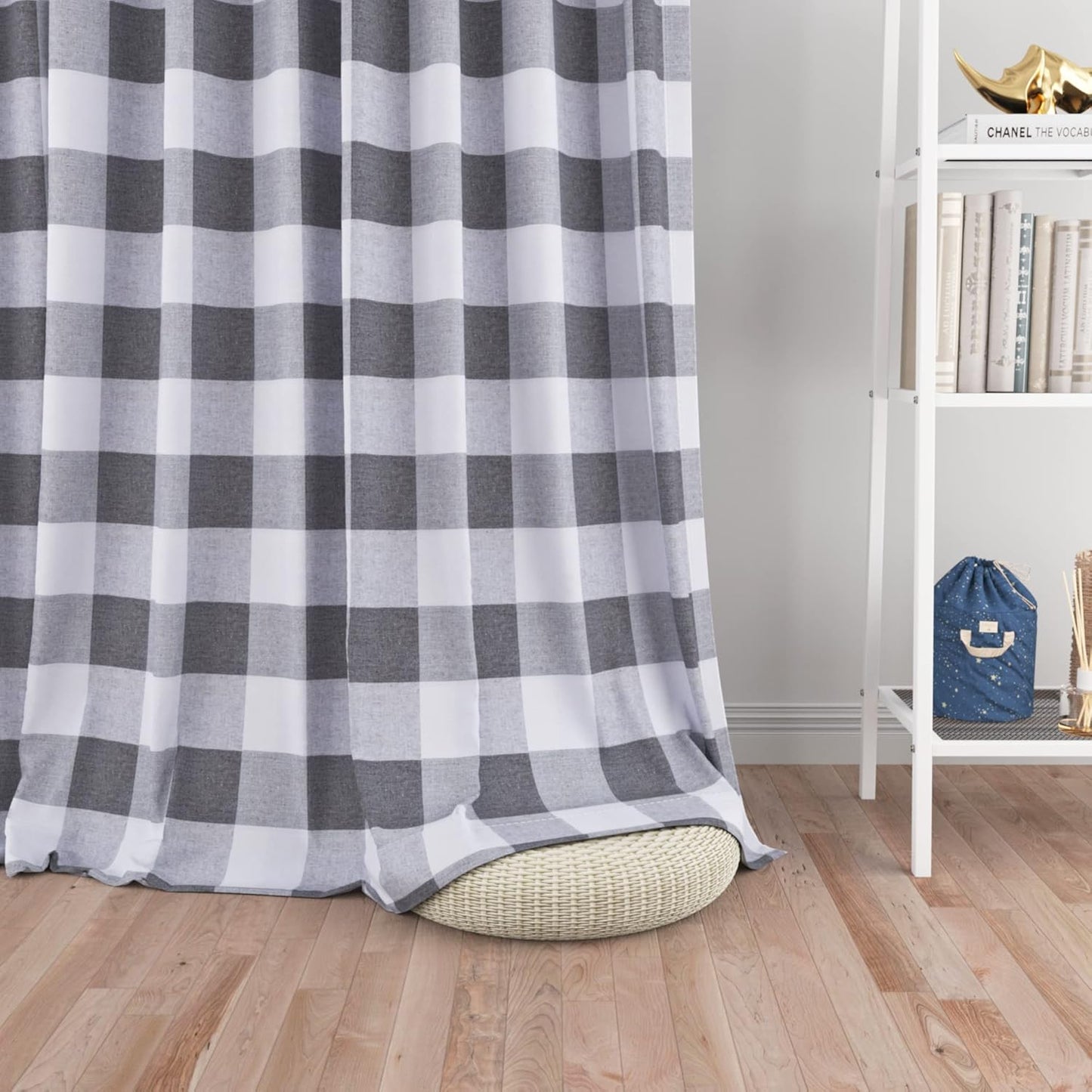 UPOPO Buffalo Check Window Curtains 63 inches Long Living Room Bedroom Cotton Plaid Gingham Farmhouse Rustic Decor Curtains 2 Panels Rod Pocket Kitchen Basement Curtain Panels Navy Blue White 52"x63"