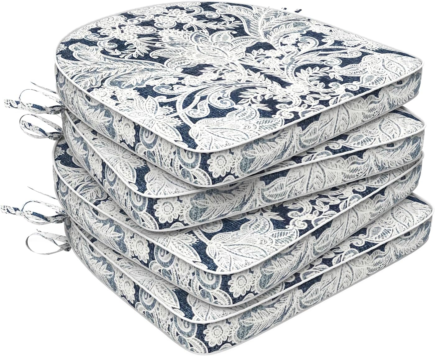 Set of 2 Outdoor Chair Cushions 19"x19"x2",Water Repellent Patio Seat Cushion with Ties and Removable Covers,Dining Chair Cushions for Indoor Kitchen and Patio Furniture,Islamorada Blue Green