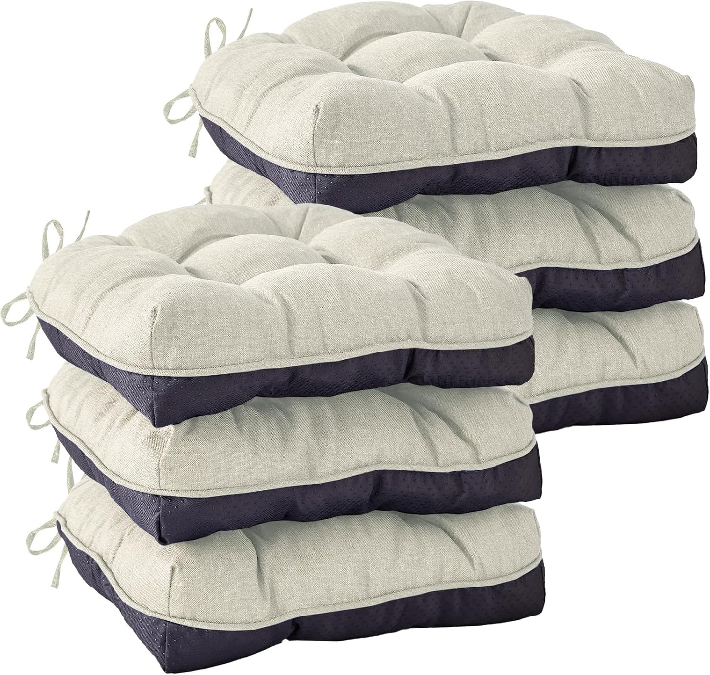 Chair Cushions for Dining Chairs, Seat Cushions for Kitchen Chairs, Indoor Seat Cushions with Ties, Tufted Foam Chair Pads, Non Slip Chair Cushions Set of 4, 15.5" x 15.5" x 4", Navy Blue