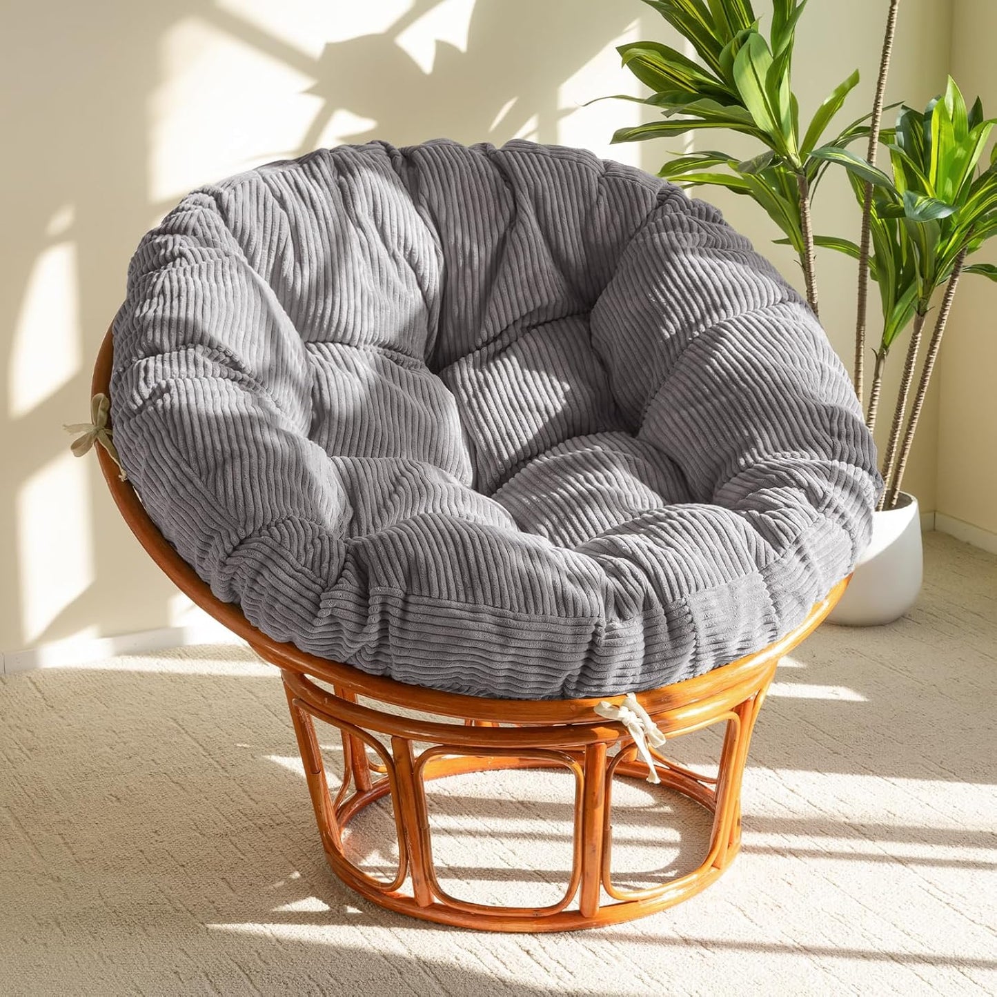 HIGOGOGO Papasan Chair Cushion with Corduroy Cover (Without Chair), 48 x 48 Inch Supportive Cushion, Overstuffed Chair Cushion,Beige