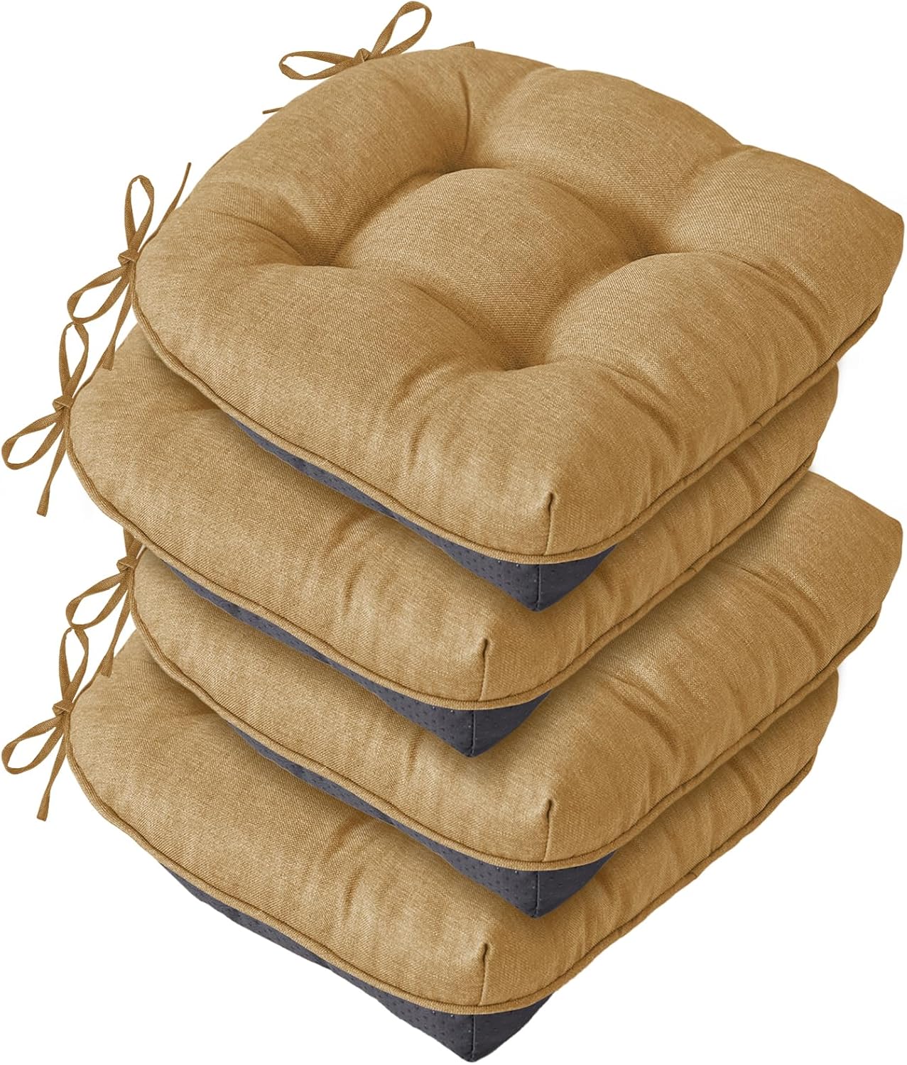Chair Cushions for Dining Chairs, Seat Cushions for Kitchen Chairs, Indoor Seat Cushions with Ties, Tufted Foam Chair Pads, Non Slip Chair Cushions Set of 4, 15.5" x 15.5" x 4", Navy Blue
