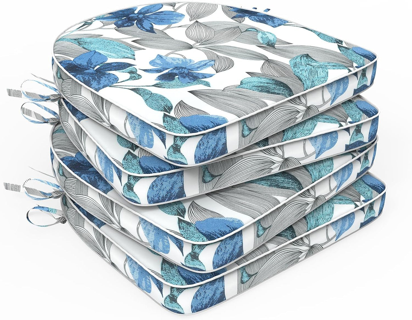 Set of 2 Outdoor Chair Cushions 19"x19"x2",Water Repellent Patio Seat Cushion with Ties and Removable Covers,Dining Chair Cushions for Indoor Kitchen and Patio Furniture,Islamorada Blue Green