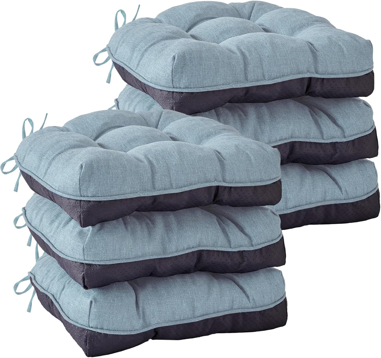 Chair Cushions for Dining Chairs, Seat Cushions for Kitchen Chairs, Indoor Seat Cushions with Ties, Tufted Foam Chair Pads, Non Slip Chair Cushions Set of 4, 15.5" x 15.5" x 4", Navy Blue