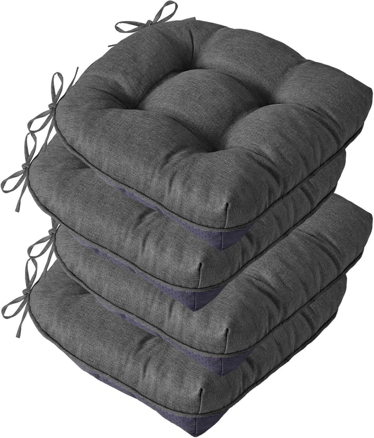 Chair Cushions for Dining Chairs, Seat Cushions for Kitchen Chairs, Indoor Seat Cushions with Ties, Tufted Foam Chair Pads, Non Slip Chair Cushions Set of 4, 15.5" x 15.5" x 4", Navy Blue
