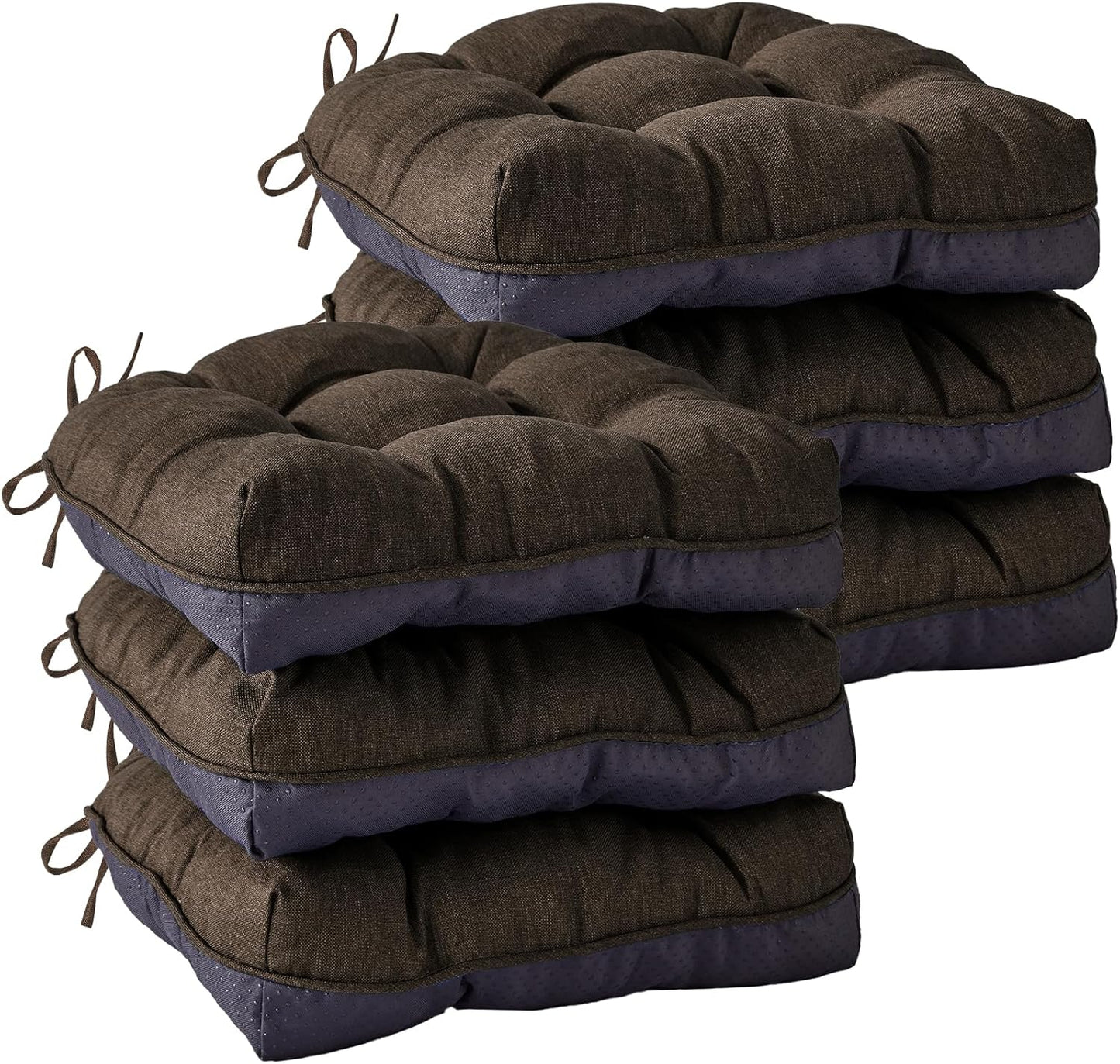 Chair Cushions for Dining Chairs, Seat Cushions for Kitchen Chairs, Indoor Seat Cushions with Ties, Tufted Foam Chair Pads, Non Slip Chair Cushions Set of 4, 15.5" x 15.5" x 4", Navy Blue