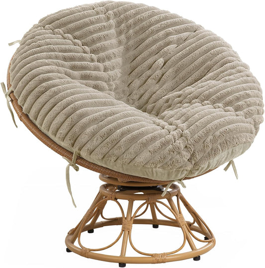 HOMBYS Fluffy Shaggy Cover for Papasan Chair Cushion, Plush Faux Fur Slipcover ONLY, (Without Cushion) Removable Soft Papasan Cushion Covers with 8 Ties, (Khaki, 55"x55")
