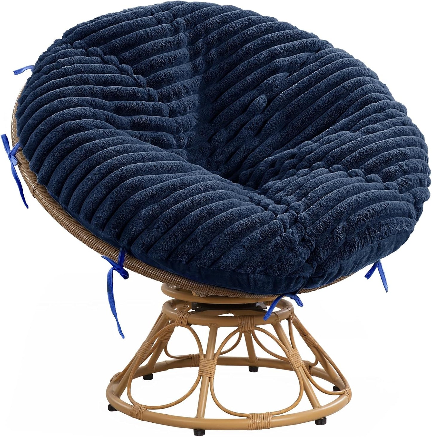 HOMBYS Fluffy Shaggy Cover for Papasan Chair Cushion, Plush Faux Fur Slipcover ONLY, (Without Cushion) Removable Soft Papasan Cushion Covers with 8 Ties, (Khaki, 55"x55")
