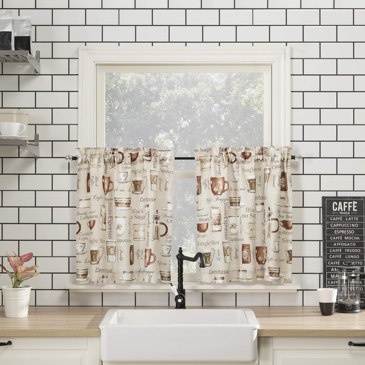 No. 918 Bristol Coffee Shop Semi-Sheer Rod Pocket Kitchen Curtain Valance and Tiers Set, 54" x 36", Ivory Off-White