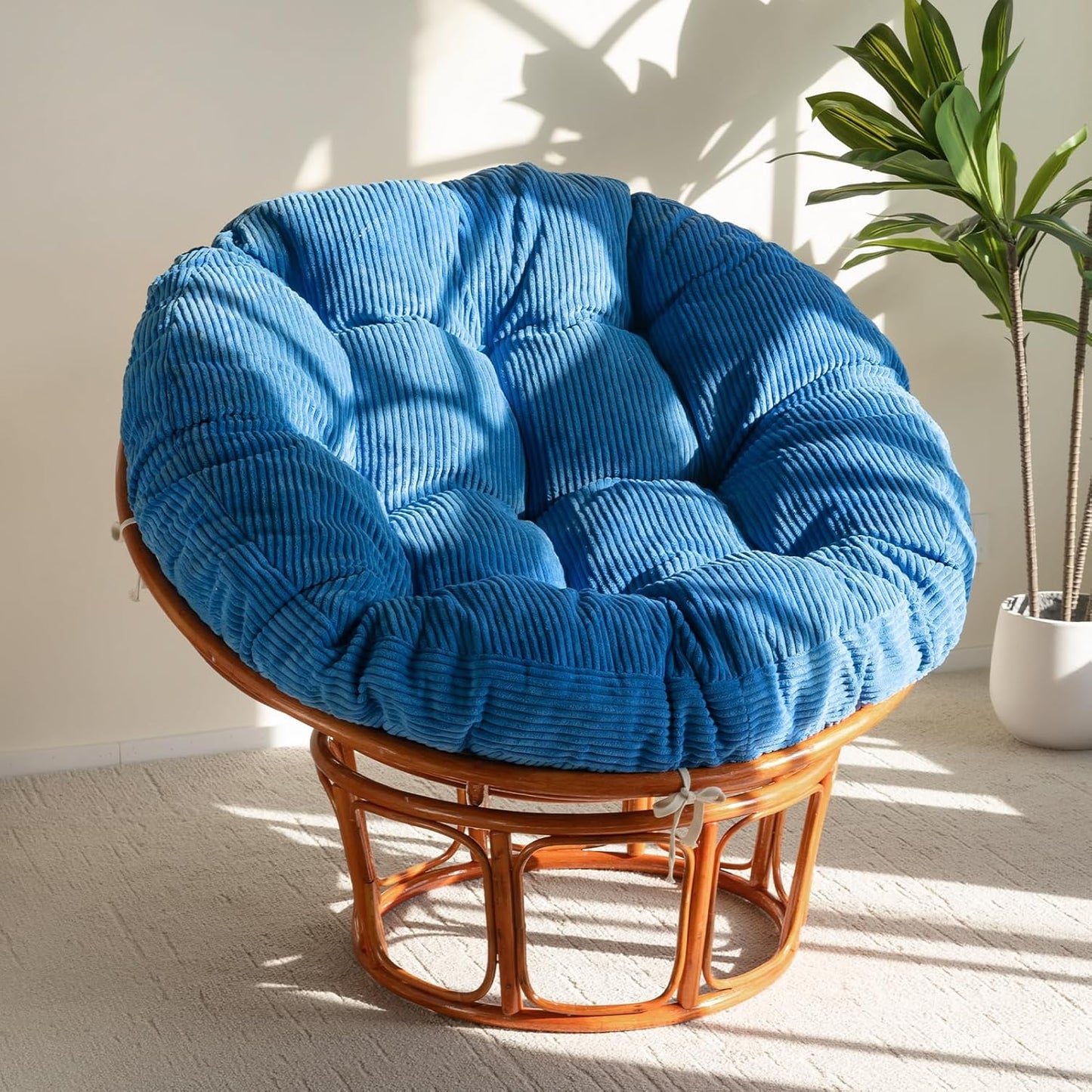 HIGOGOGO Papasan Chair Cushion with Corduroy Cover (Without Chair), 48 x 48 Inch Supportive Cushion, Overstuffed Chair Cushion,Beige