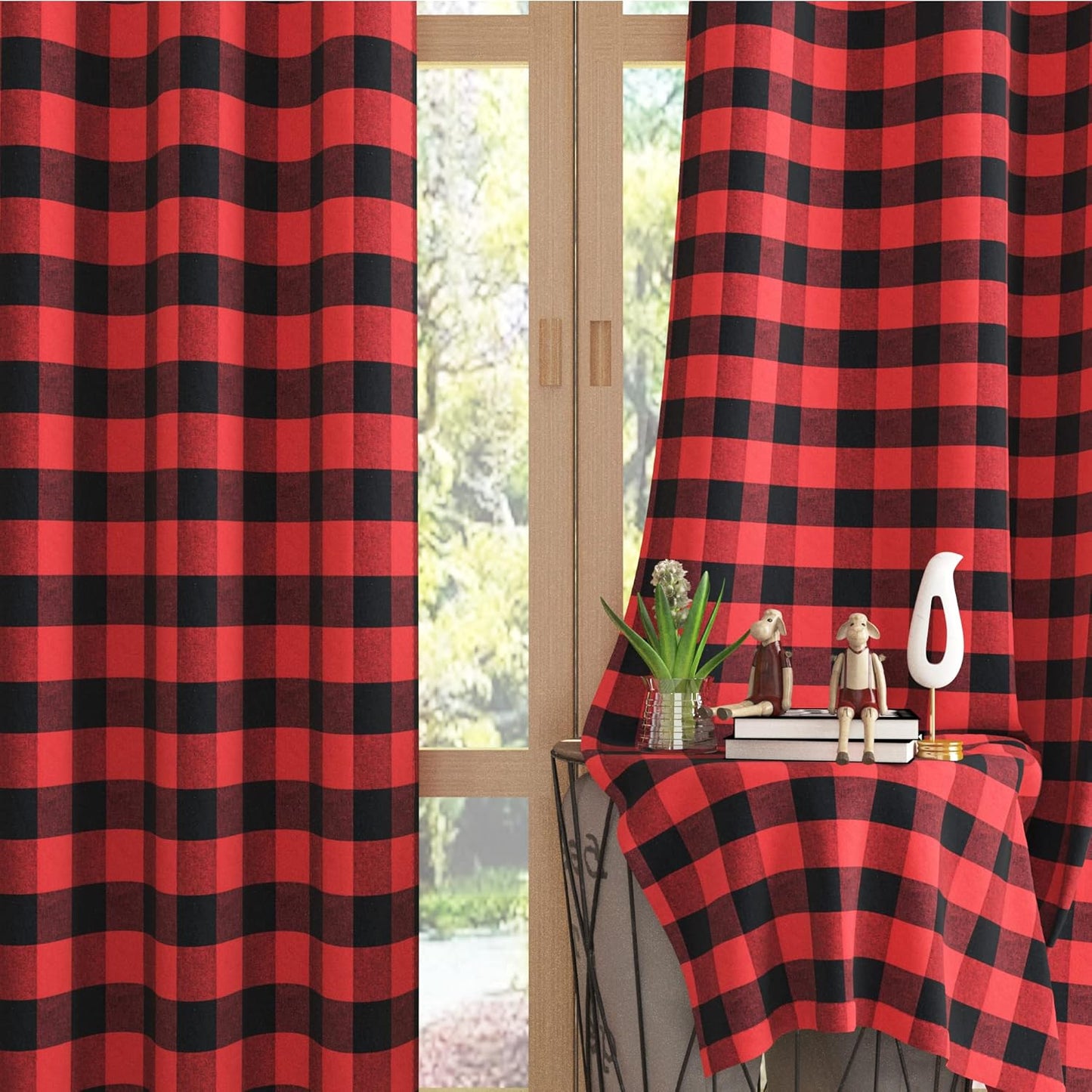 UPOPO Buffalo Check Window Curtains 63 inches Long Living Room Bedroom Cotton Plaid Gingham Farmhouse Rustic Decor Curtains 2 Panels Rod Pocket Kitchen Basement Curtain Panels Navy Blue White 52"x63"