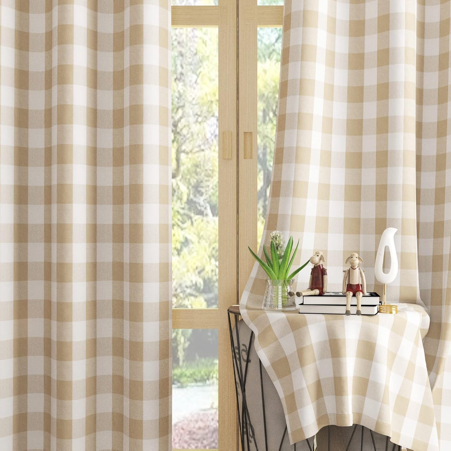 UPOPO Buffalo Check Window Curtains 63 inches Long Living Room Bedroom Cotton Plaid Gingham Farmhouse Rustic Decor Curtains 2 Panels Rod Pocket Kitchen Basement Curtain Panels Navy Blue White 52"x63"