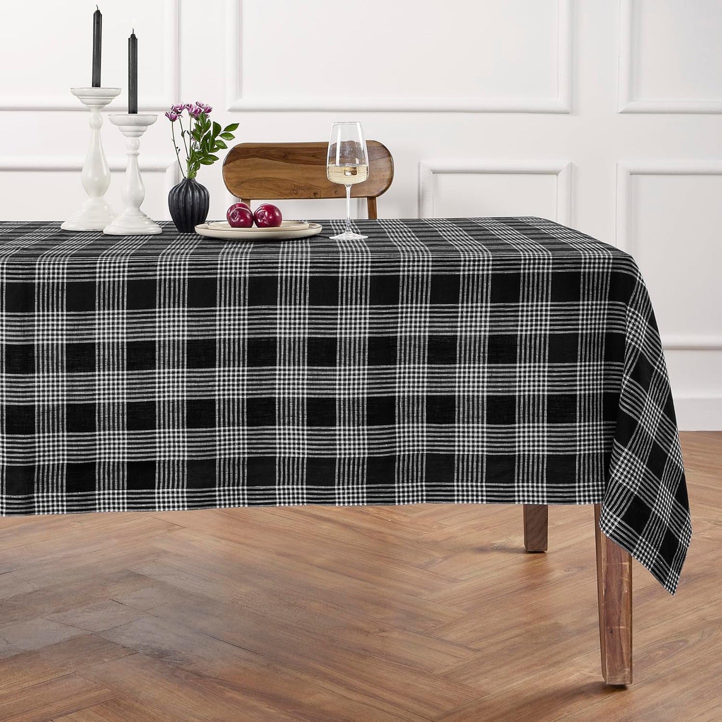 Solino Home Plaid Linen Tablecloth 60 x 108 Inch - 100% Pure Linen Orange Plaid Table Cloth for Rectangle Tables - Machine Washable Tablecloth for Fall, Autumn, Halloween, Thanksgiving