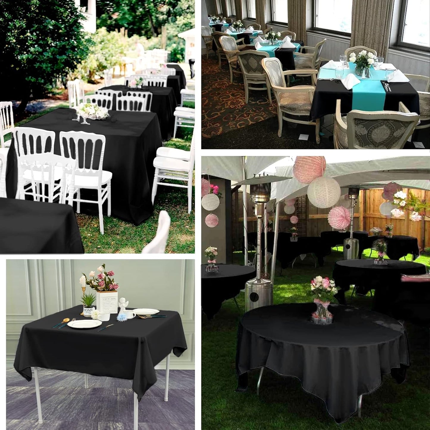 12 Pack Black Square Tablecloths 52 x 52 Inch, Table Cloth for Square Table, Stain and Wrinkle Resistant Washable Fabric Table Cloth, Polyester Tablecloth for Restaurant Banquet Party