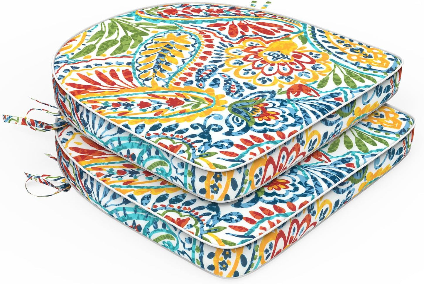 Set of 2 Outdoor Chair Cushions 19"x19"x2",Water Repellent Patio Seat Cushion with Ties and Removable Covers,Dining Chair Cushions for Indoor Kitchen and Patio Furniture,Islamorada Blue Green