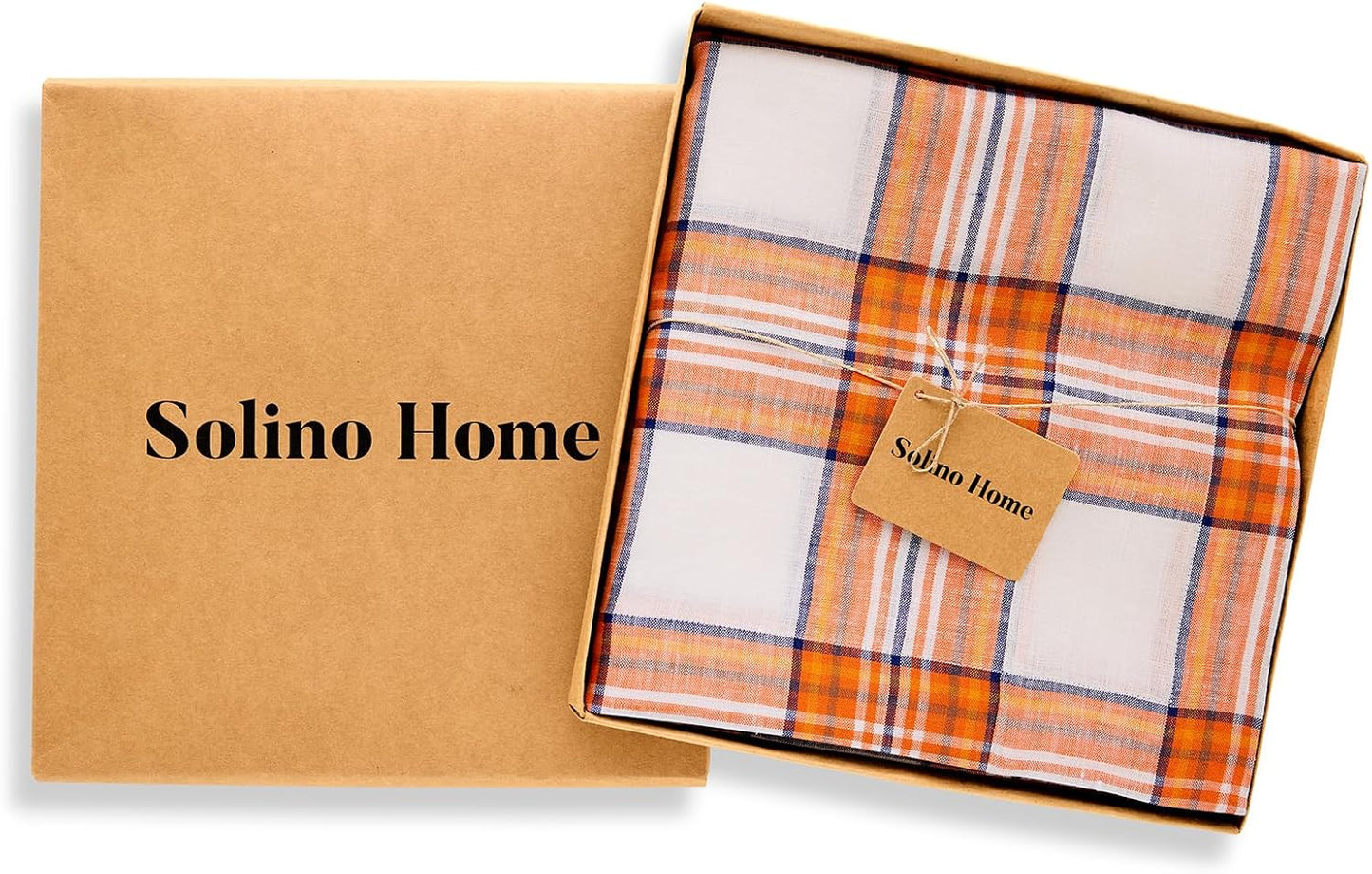 Solino Home Plaid Linen Tablecloth 60 x 108 Inch - 100% Pure Linen Orange Plaid Table Cloth for Rectangle Tables - Machine Washable Tablecloth for Fall, Autumn, Halloween, Thanksgiving