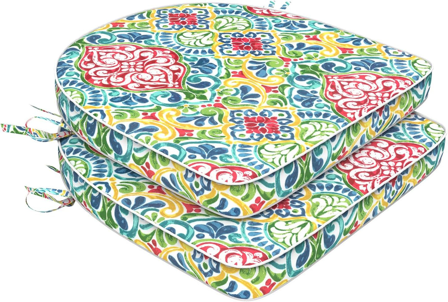 Set of 2 Outdoor Chair Cushions 19"x19"x2",Water Repellent Patio Seat Cushion with Ties and Removable Covers,Dining Chair Cushions for Indoor Kitchen and Patio Furniture,Islamorada Blue Green
