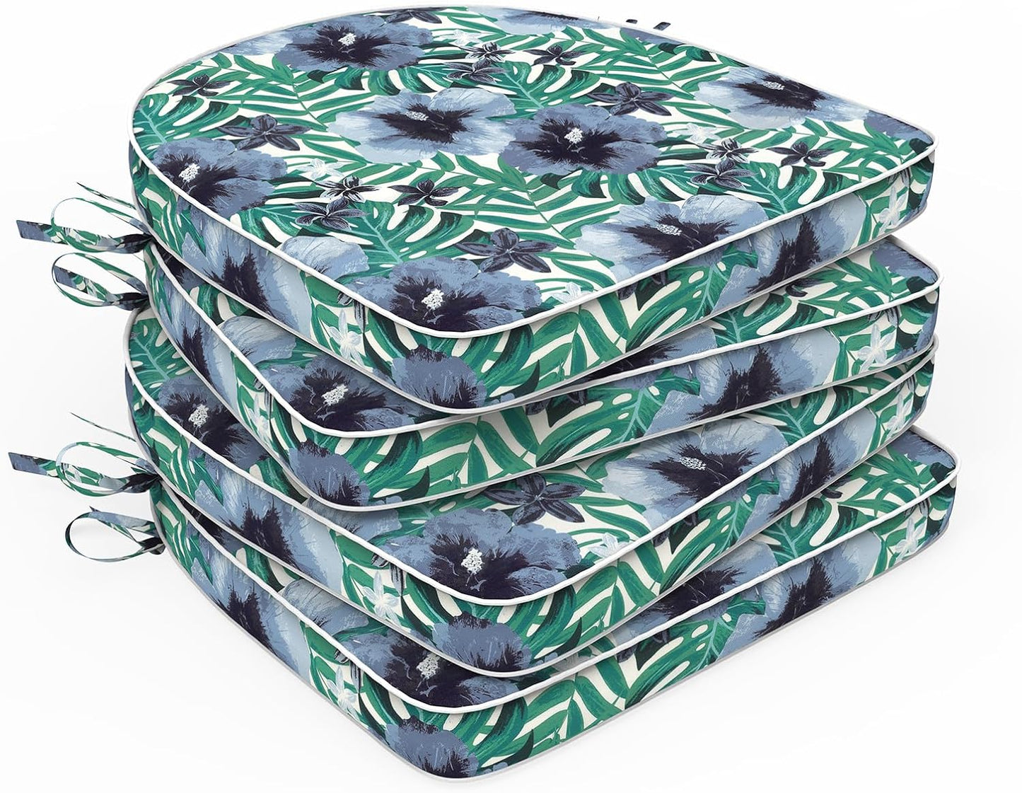 Set of 2 Outdoor Chair Cushions 19"x19"x2",Water Repellent Patio Seat Cushion with Ties and Removable Covers,Dining Chair Cushions for Indoor Kitchen and Patio Furniture,Islamorada Blue Green